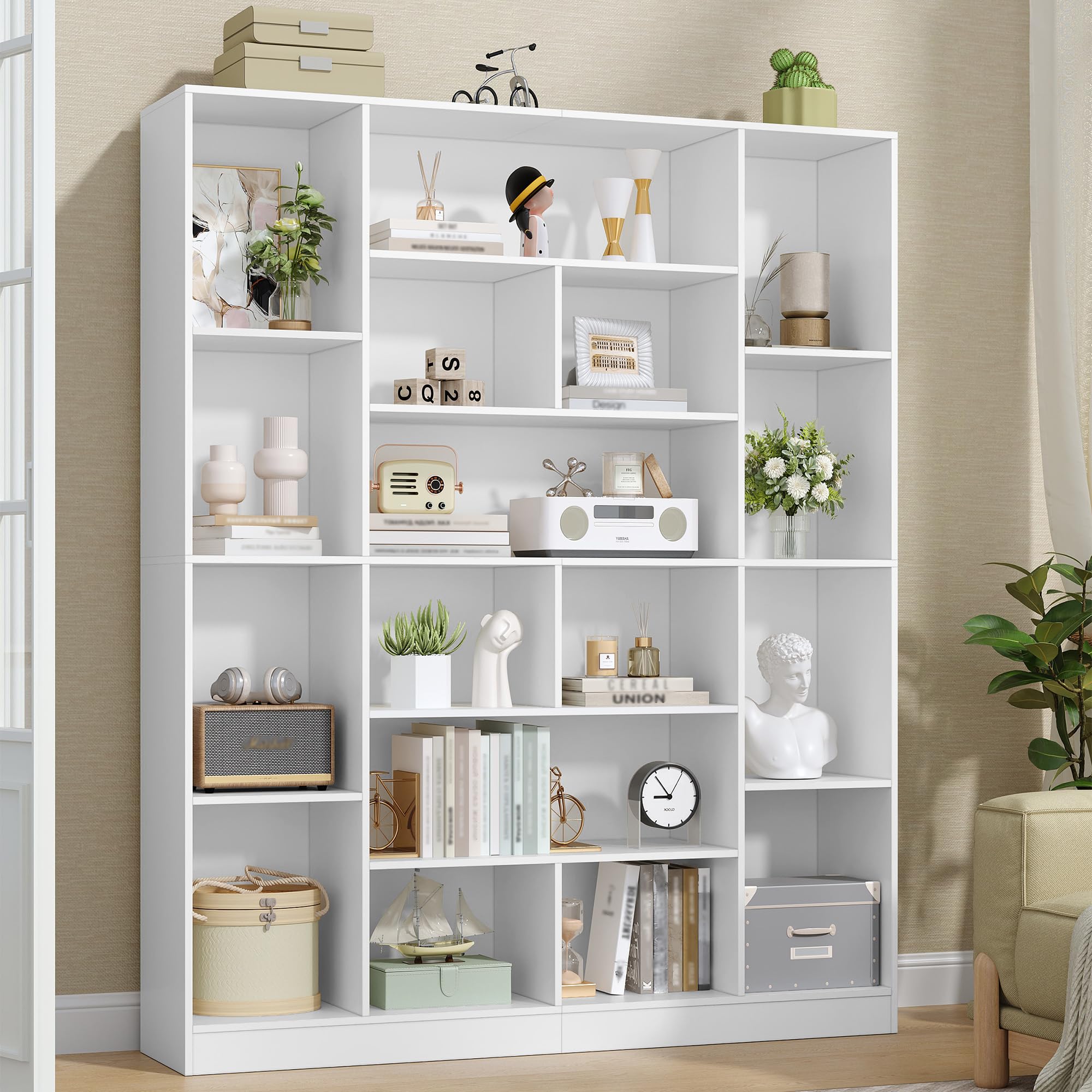 Hzuaneri Bibliothèque 190 cm avec 17 Étagères de Rangement, Meuble de Rangement Vertical, Étagère Ouverte pour Salon, Bureau, Cuisine et Chambre, 24,3 x 150 x 190,4 cm, Blanc BC46603X