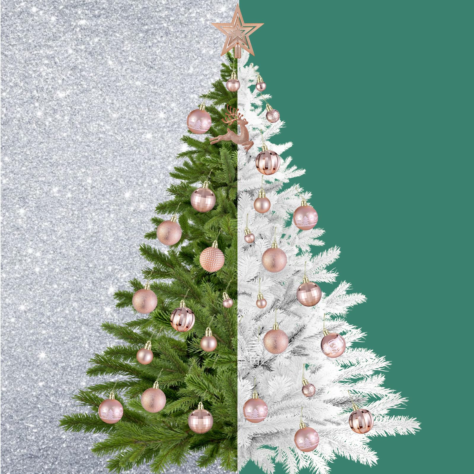 102 Pièces Boules de Noel Rose Gold, Decoration Noel Sapin,Christmas Tree Decoration,Kit Decoration Noel avec Grosse Petite Boule de Noel Boîte à Boules de Noël en Plastique