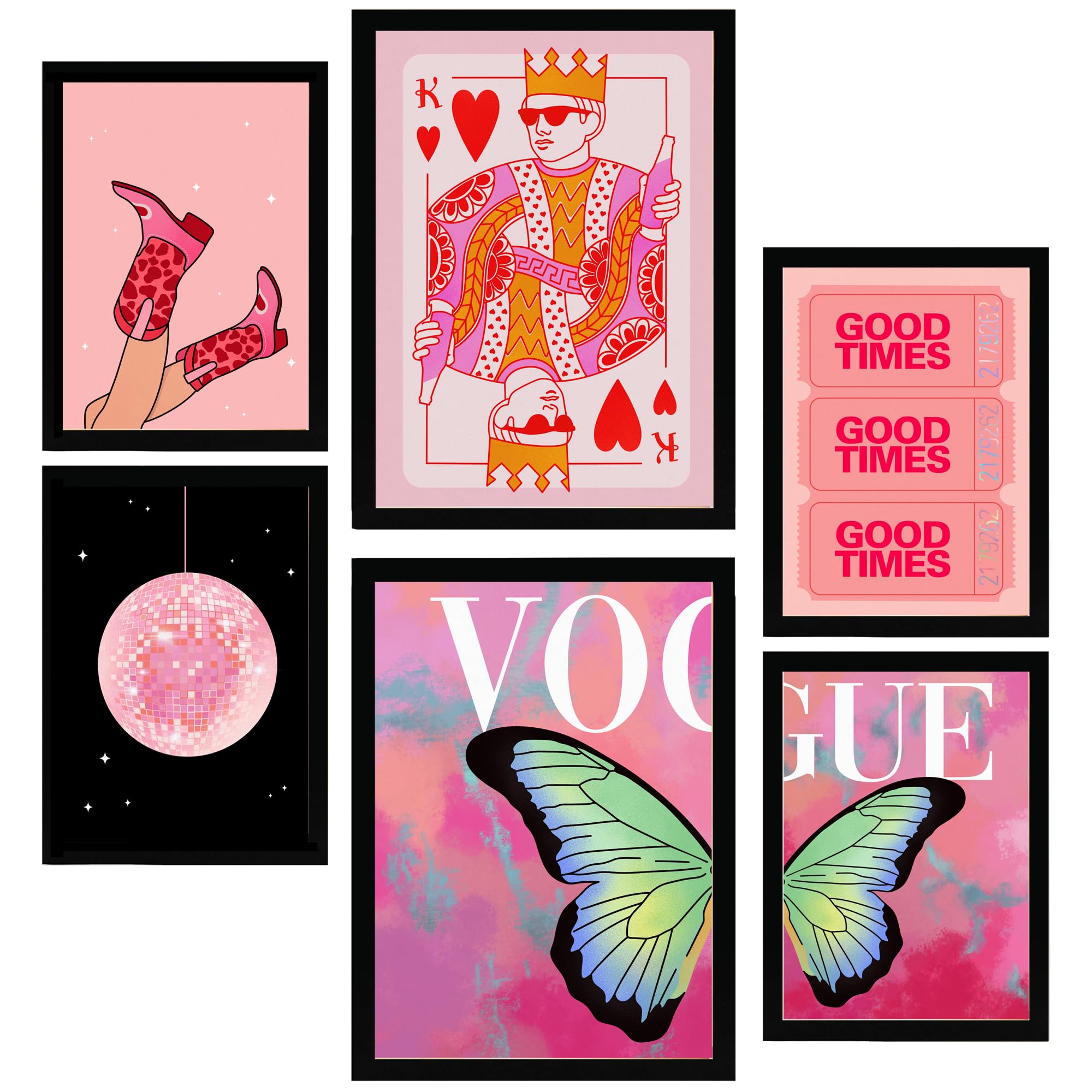 Nacnic Set de 6 Cuadros Illustraciones de arte moderno femenino ilustración de diseño para decorar las paredes del hogar. Habitación A3 y A4 Marco negro