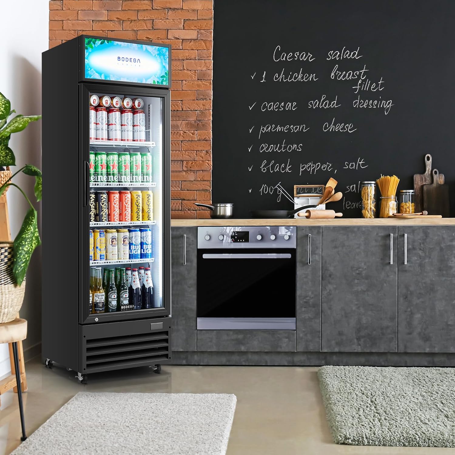 BODEGACOOLER Commercial Merchandiser Refrigerator, Glass Door Display Refrigerator,Upright Beverage Display Cooler with Soft LED Light, Adjustable Shelves and Drink Organizers, 9 Cu. Ft,Black