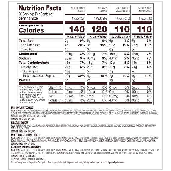 Pepperidge Farm Cookies Variety Pack, Snack Packs, 20 Pk