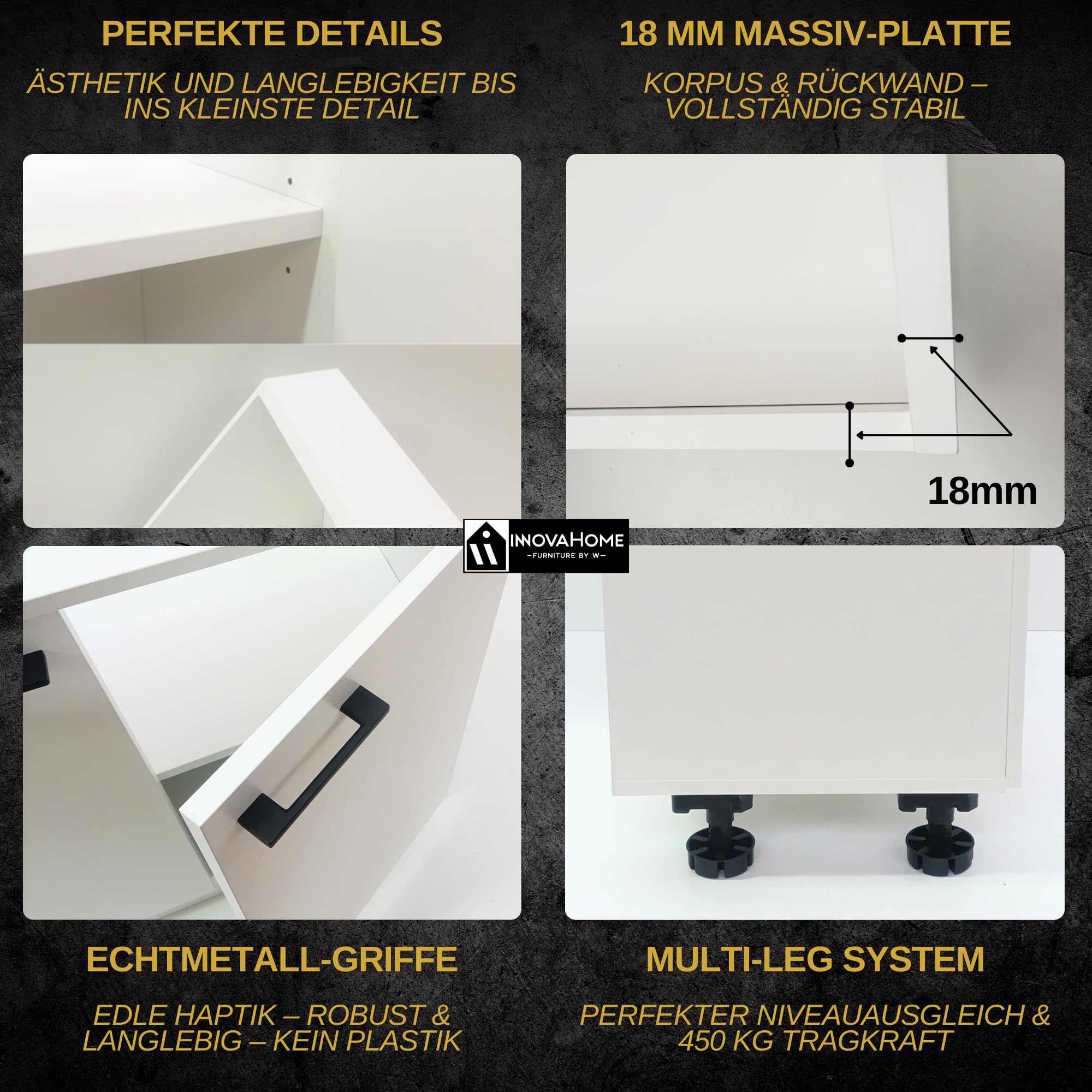 INNOVAHOME Armario Abuhardillado 80cm – Mueble Bajo Tejado con Estructura Maciza de 18mm (Cuerpo y Trasera), Tiradores de Metal y Estante Ajustable – Blanco Glacial