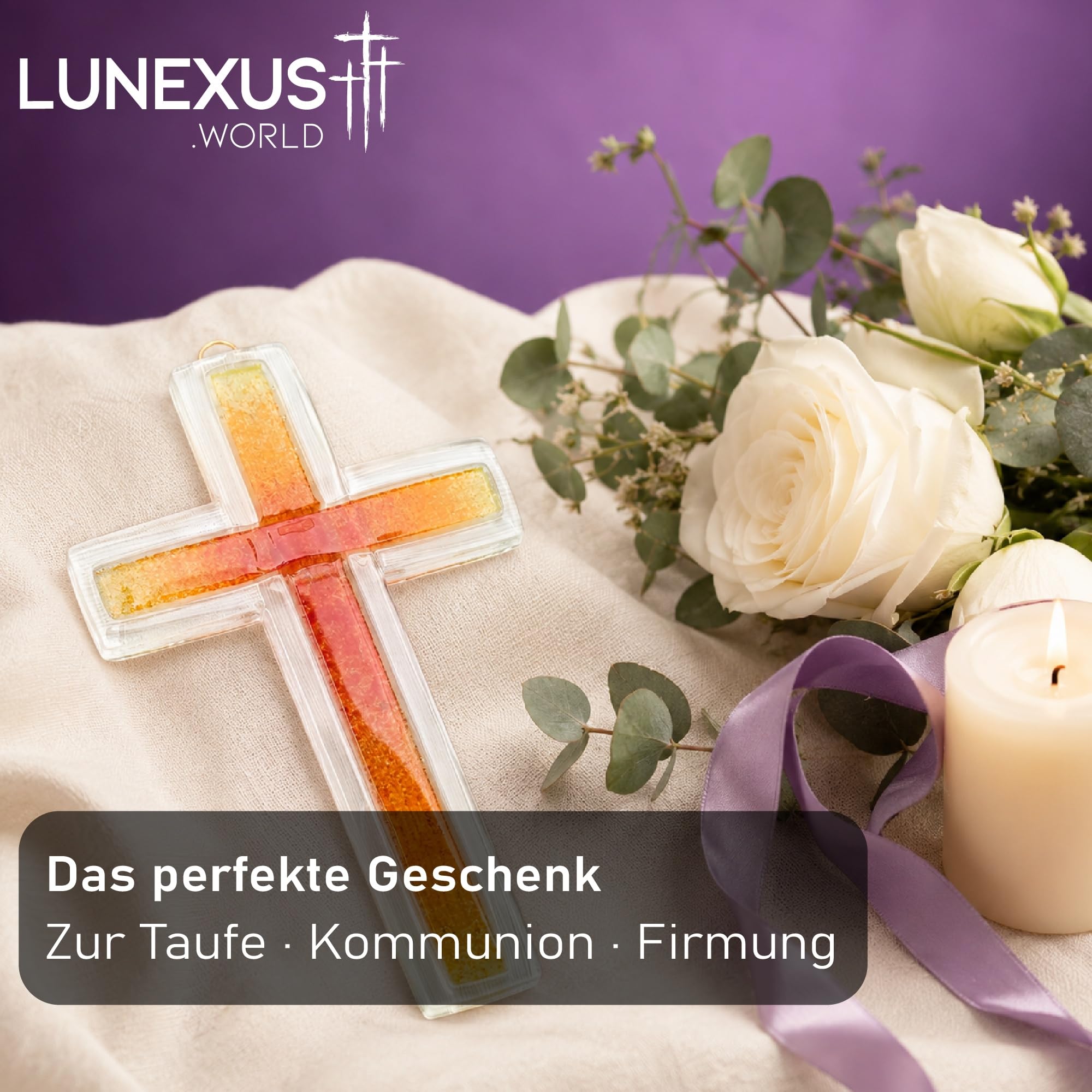 Lunexus Szklany Krzyż Ścienny z Kryształowego Szkła, 20,5 cm,
