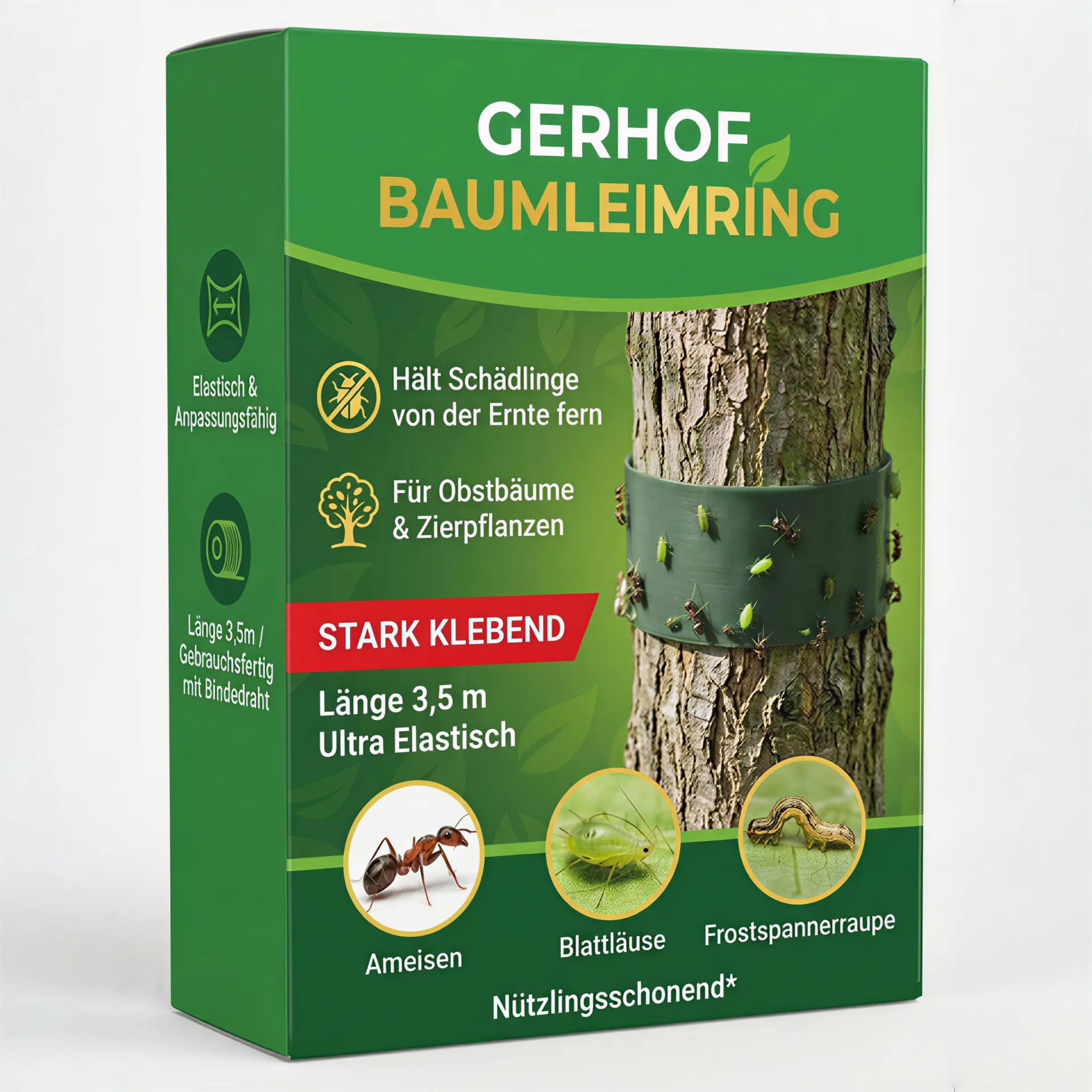 Leimring für Obstbäume, Baumleimring 3,5 m, stark klebend, Insektizidfreier Schutz gegen Frostspanner, Ameisen & Blattläuse, Nützlingsschonend, witterungsbeständig, inkl. 8 m Schnur
