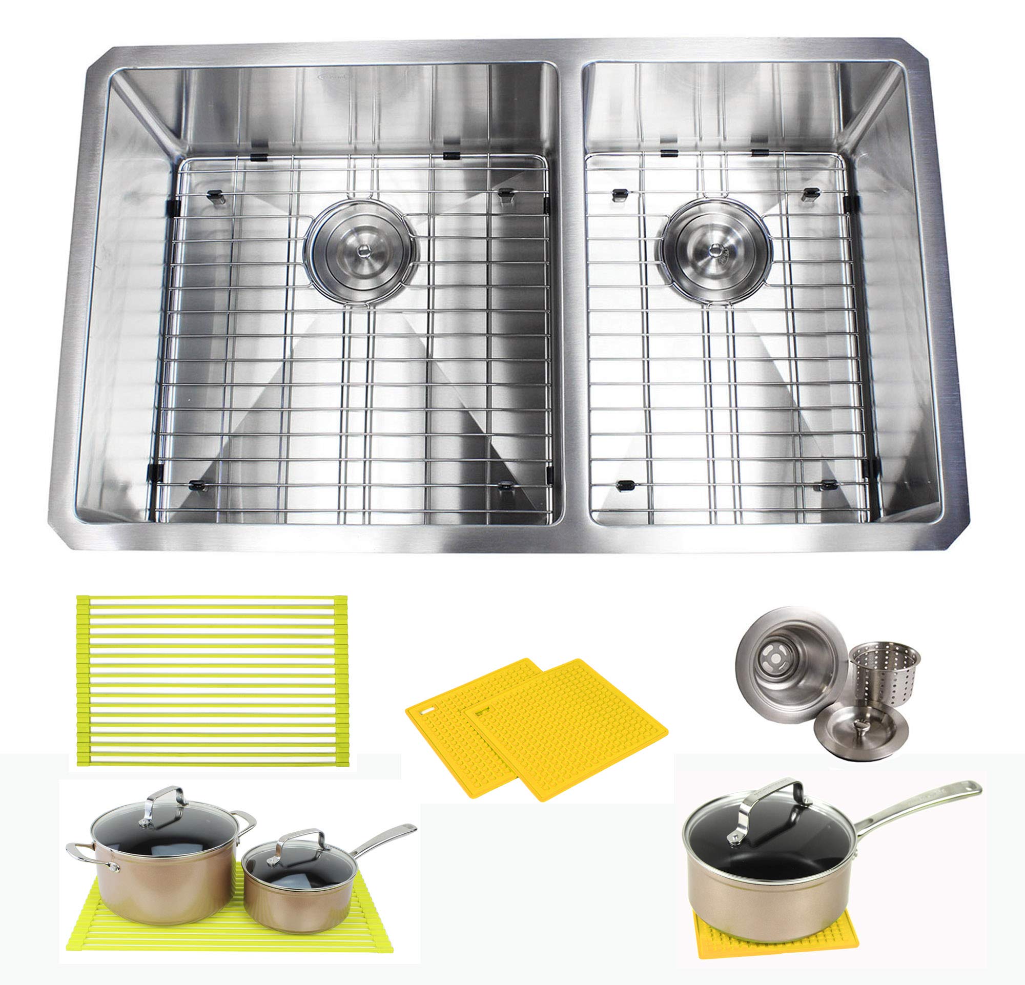Ariel ARL-R3219 Premium 32 Inch Stainless Steel Package by Ariel-16 Gauge Undermount Single Bowl Basin-Complete Sink Pack + Bonus Kitchen Accessories-Ideal for Home Improvement, Renovation