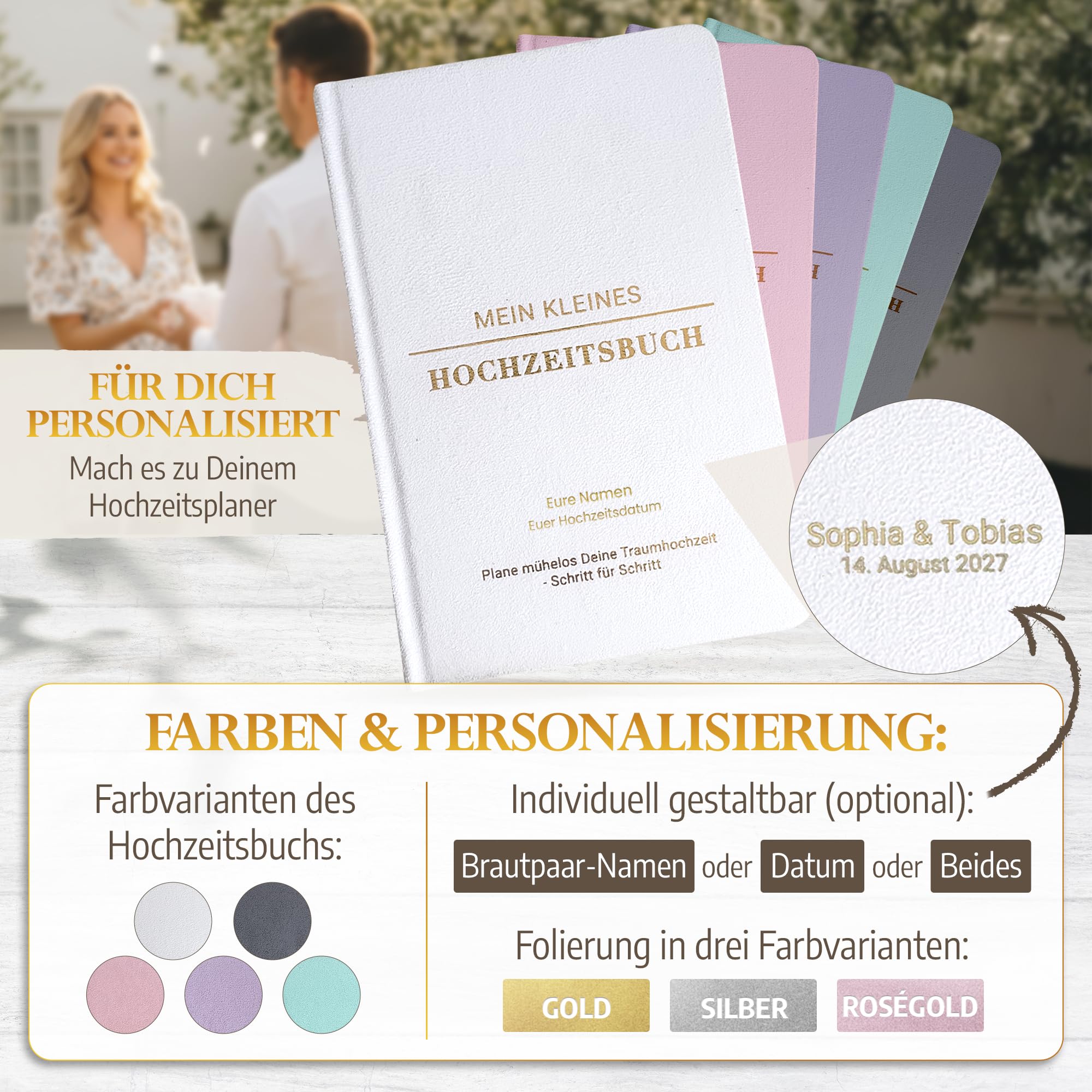 Mein kleines Hochzeitsbuch, Hochzeitsplaner Deutsch mit >190 Seiten, Wedding Planner, Hochzeitsplaner Buch, Verlobungsgeschenk für beide, Geschenk zur Verlobung und Hochzeit – Personalisiert