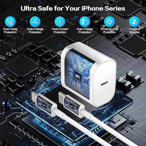 Miniatura 4 de Cargador para iPhone de Apple, paquete de 2 bloques de carga rápida, cable Lightning USB C de 10 pies para iPhone 1414 Pro131211XRSEX, iPad