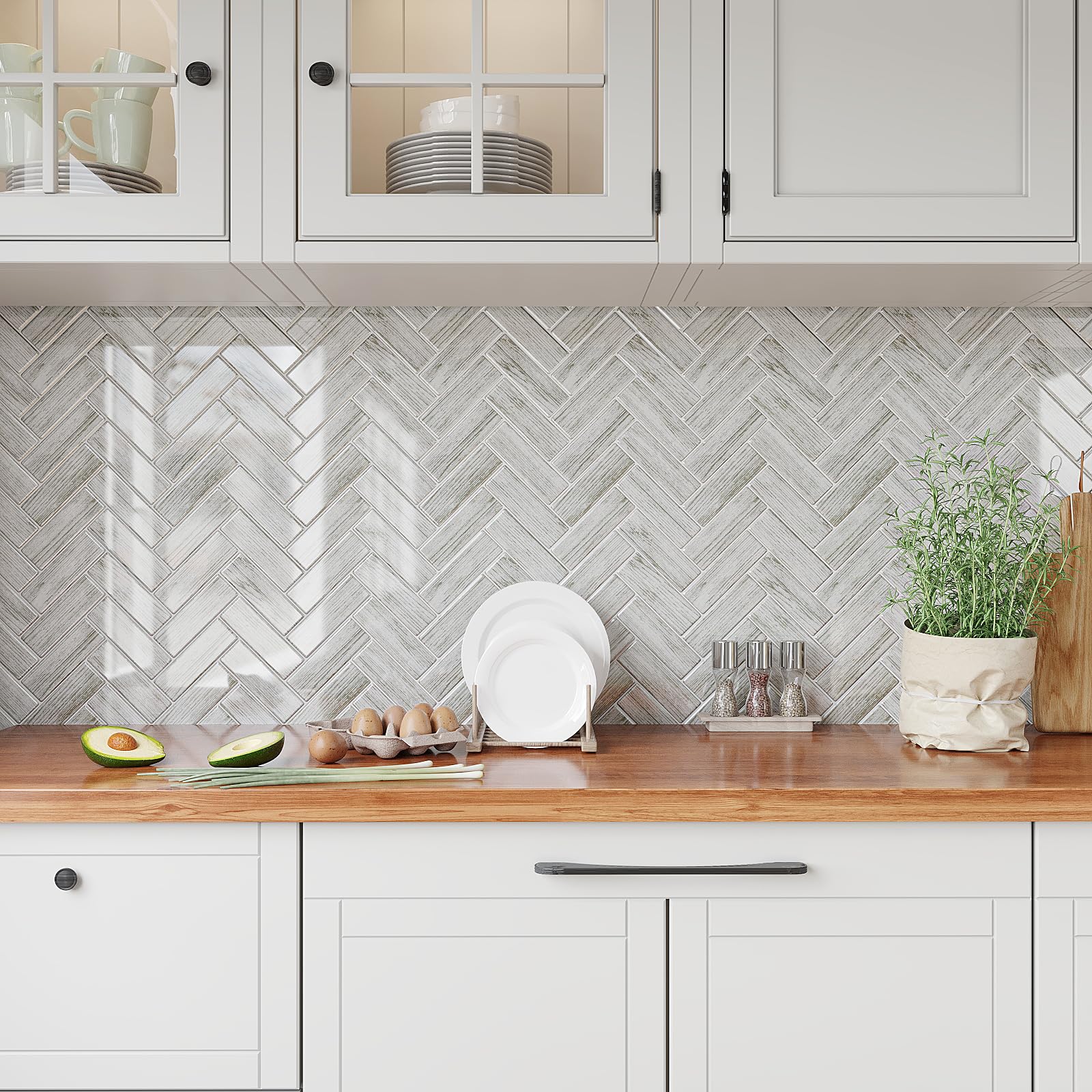 VEELIKE Azulejos Adhesivos Baño Espiga Madera Gris Baldosas Adhesivas Pared Cocina Vinilos Baño Azulejos Vinilo Cocina Pared Azulejos Papel Adhesivo para Baldosas Lavanderías 30.5cm×30.5cm 24 Piezas