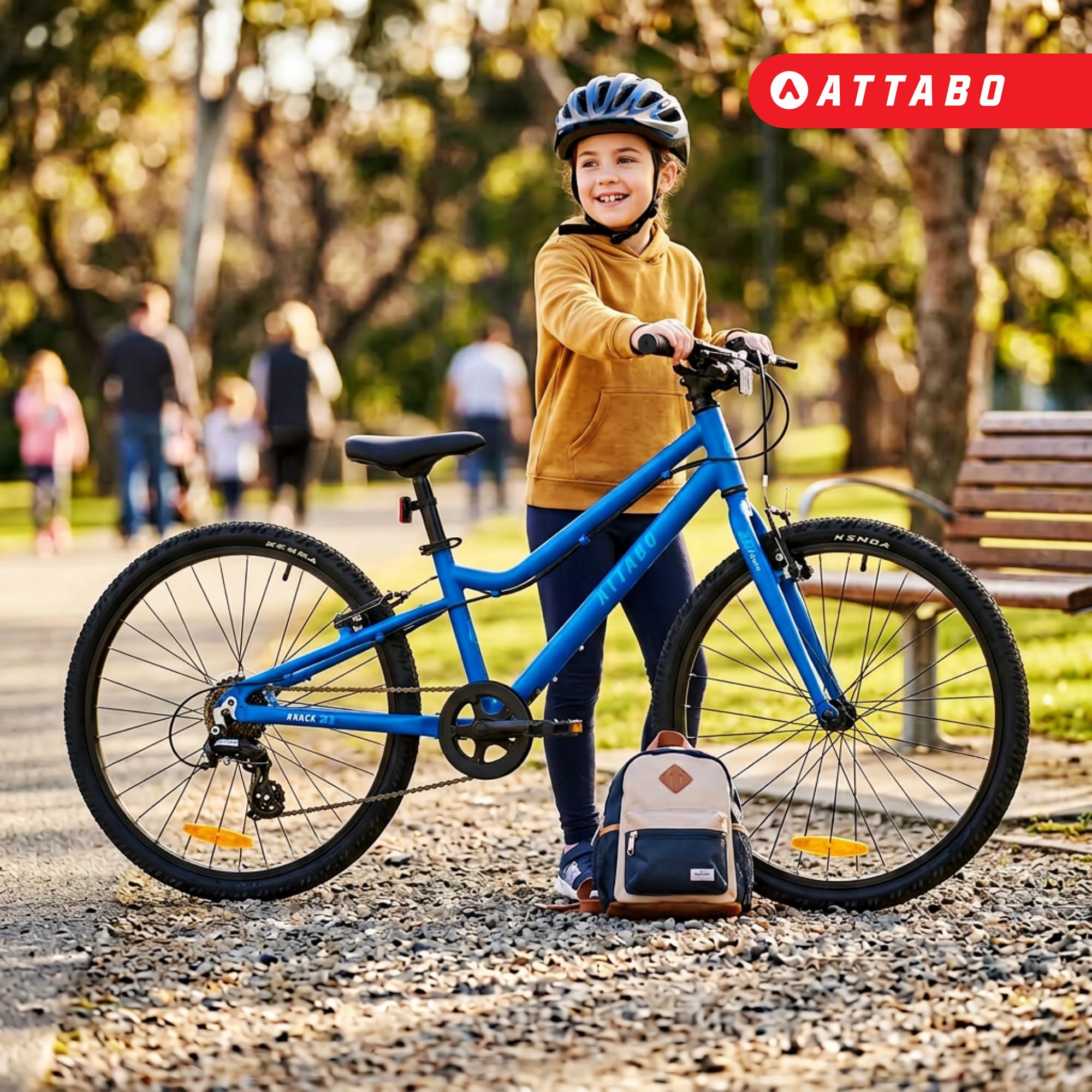 ATTABO Leichtes Fahrrad für Alltag und Touren – Jugendfahrrad – Aluminium – 24 Zoll Blau – Für Jungen und Mädchen