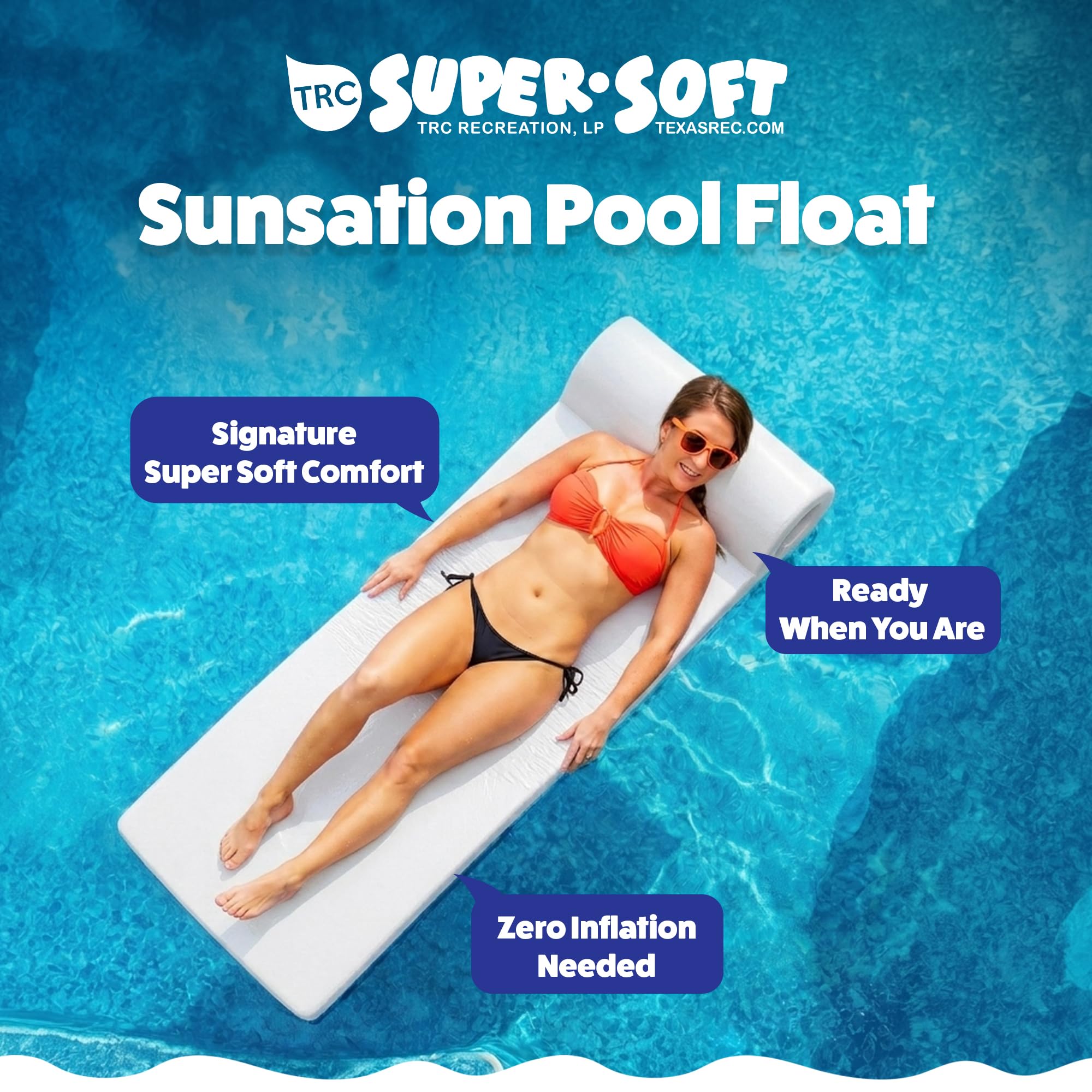 TRC Recreation Sunsation - Flotador de piscina (blanco) (70 pulgadas de alto x 26 pulgadas de ancho x 1.75 pulgadas de profundidad)