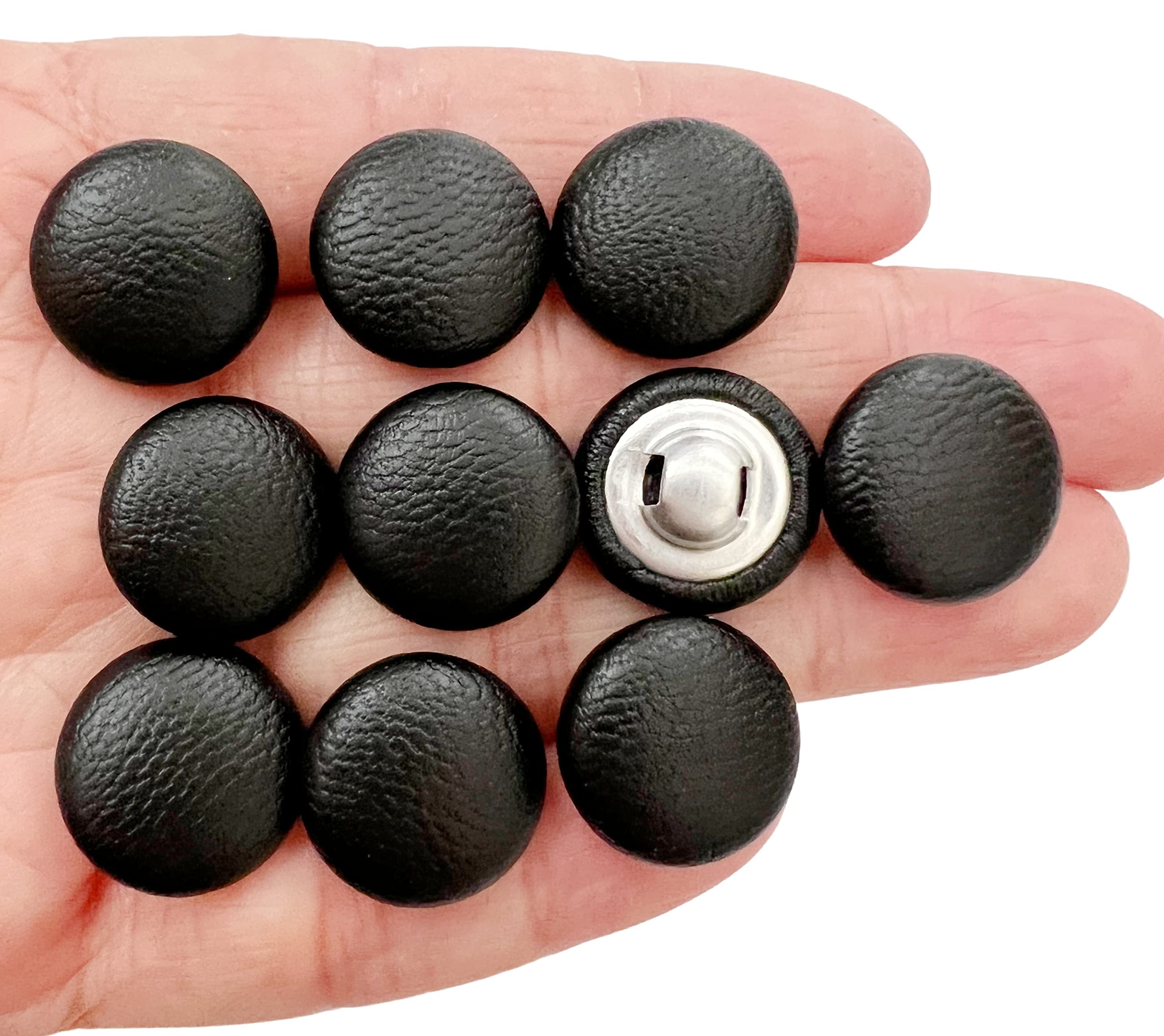 PEPPERLONELY 10PC Leather Covered Buttons with Shank Sew On for Leather Clothes Dress Coat Jeans Sofa Decoration Crafts, 15mm, Black