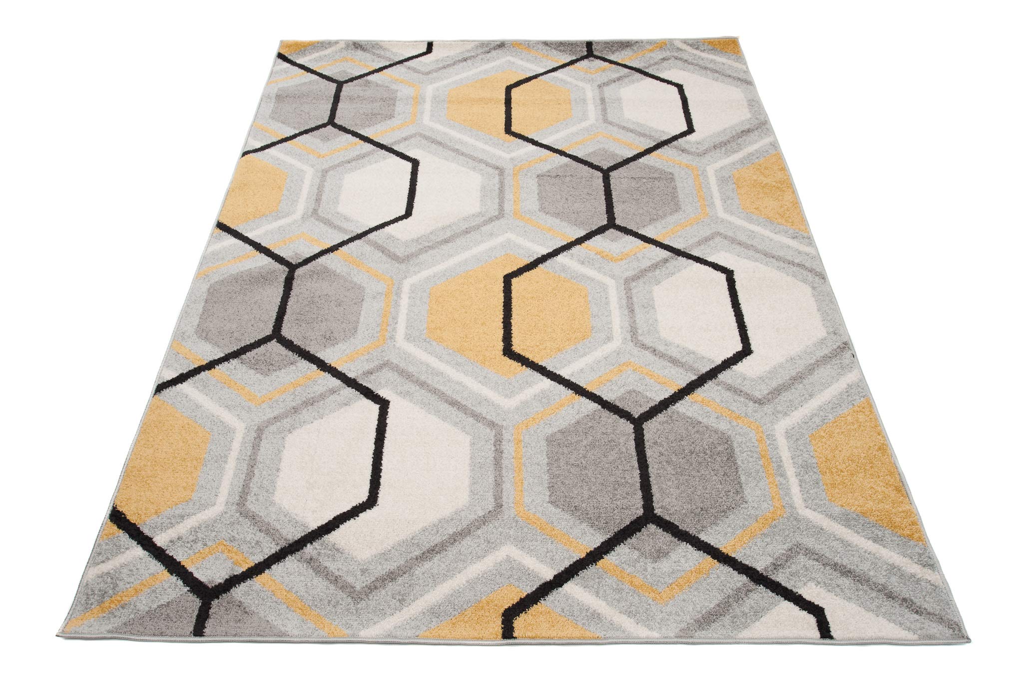 Tapiso LAZUR dywan do salonu, krótkie runo, nowoczesny, geometryczny kratka, szary, kremowy, żółty, jasnobrązowy, do sypialni, Ökotex 200 x 290 cm