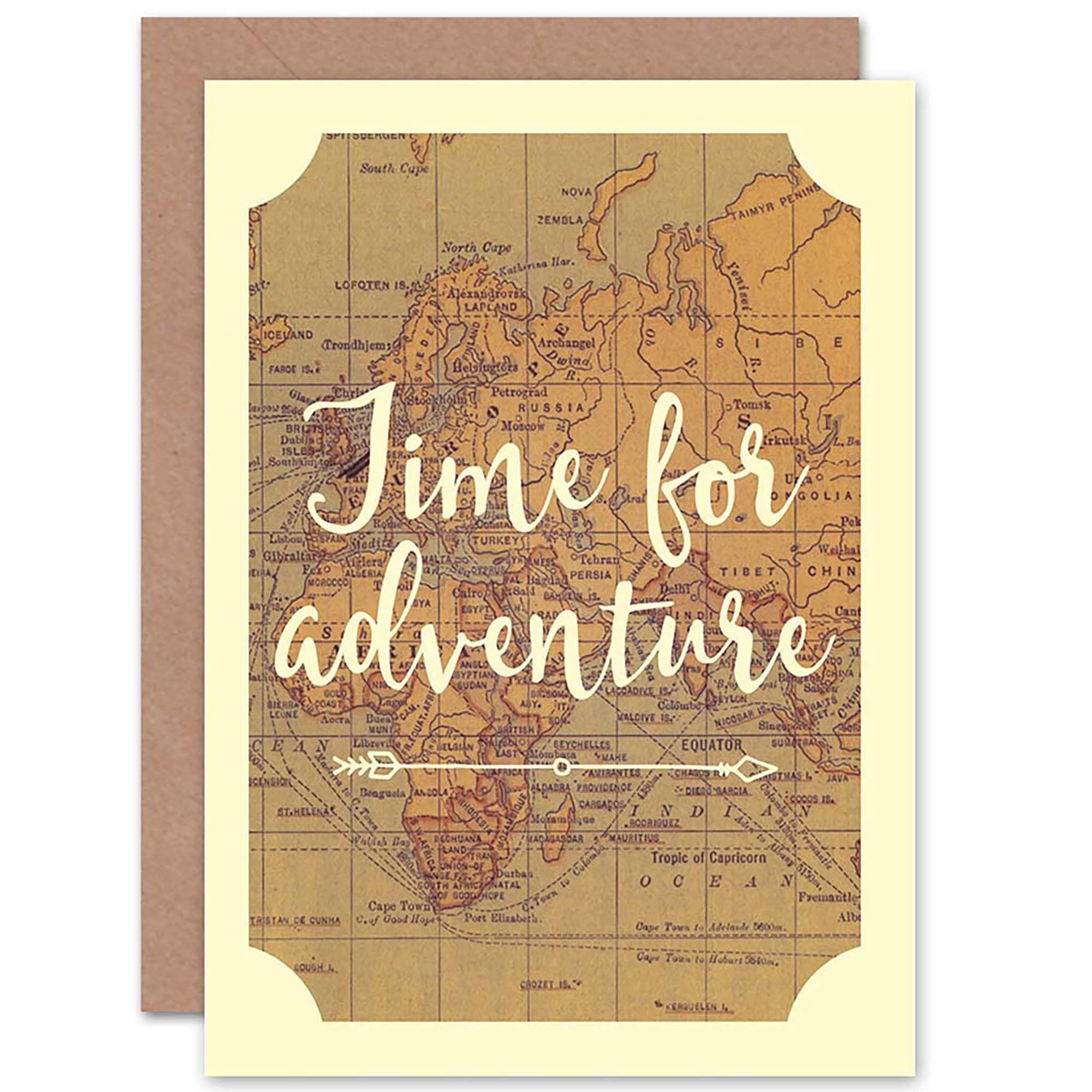 Artery8 Bon Voyage Adventure Leaving Work Home Old Map Greeting Card Beige