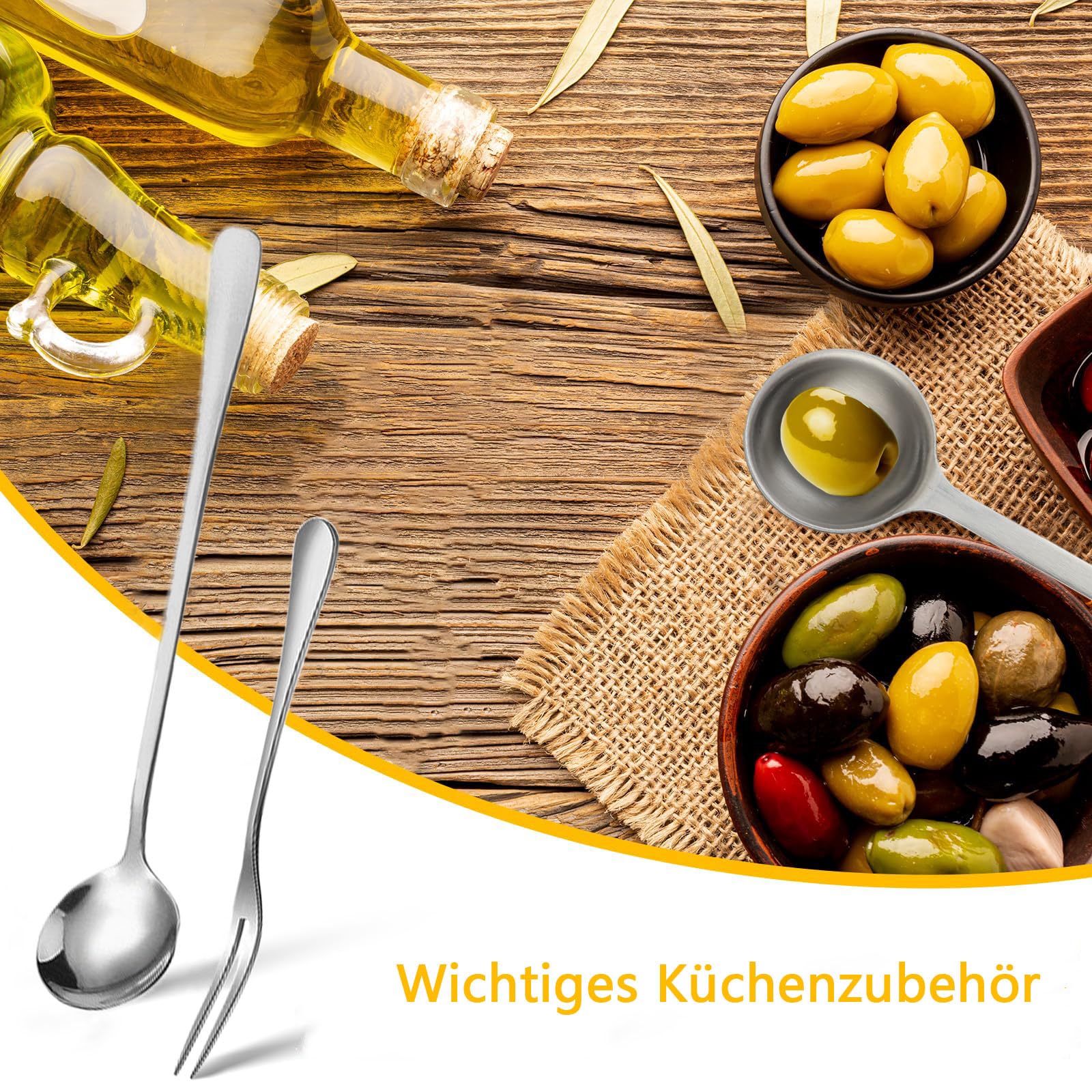 2 Stück Edelstahl-Olivenlöffel, Olivenlöffel Und Gurkengabel, Edelstahl Langer Griff Pick Jar Servierlöffel, Löffel Kochlöffe, Für Die Heimische Küche Restaurant Buffet olive Spoon