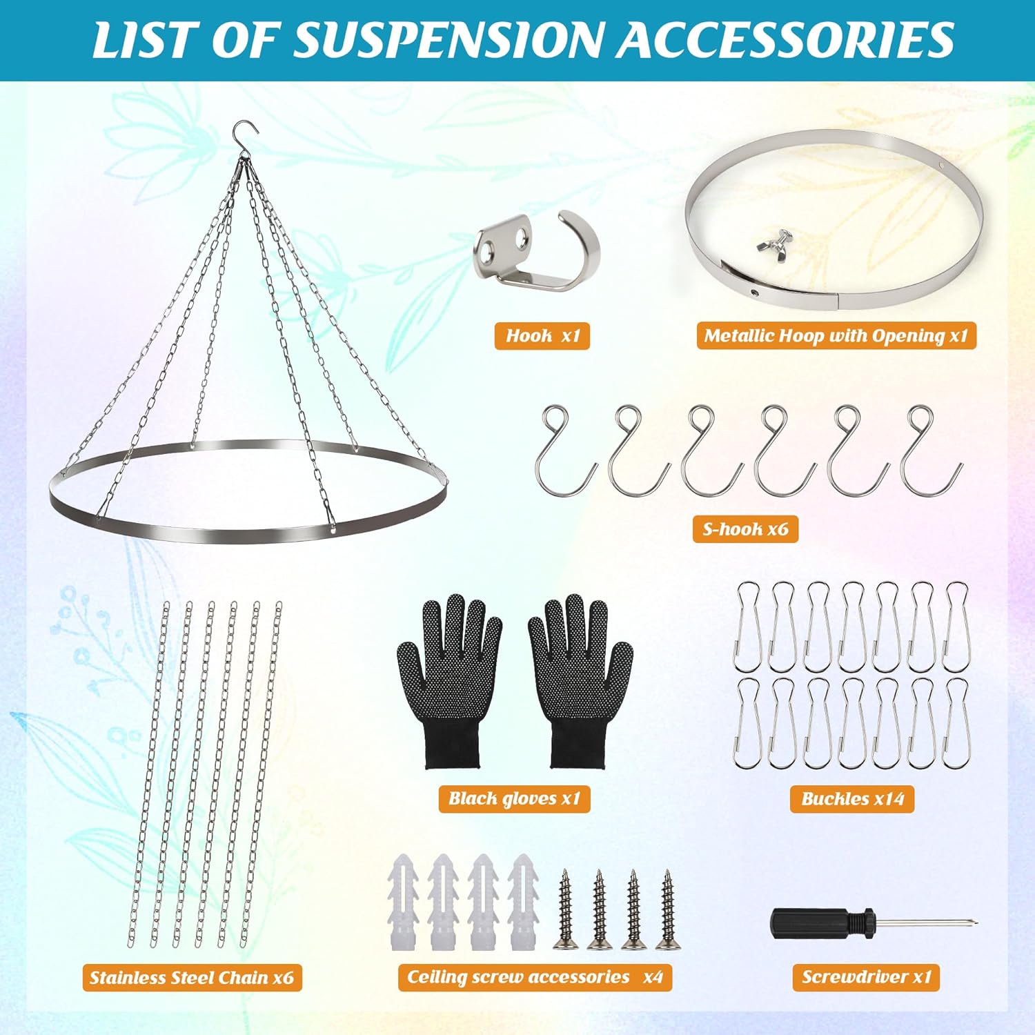 HOMAR 24inch Ceiling Drapes Hanging Kit, Silver Metal Ceiling Canopy Hoop Hardware Kit, for Wedding Party Ceiling Hanging Fabric Indoor Outdoor Decoration Round