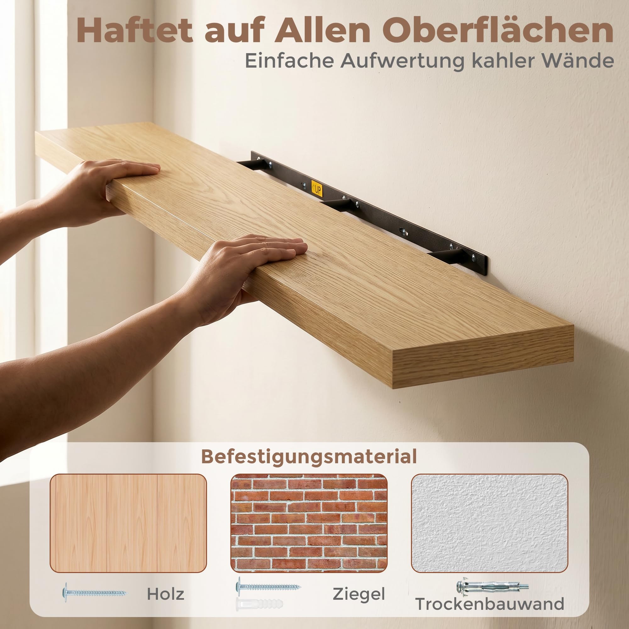 Marsmiles 140 cm Schweberegale, Wandregal, Regale, Eiche Natur Optik, 1Pcs