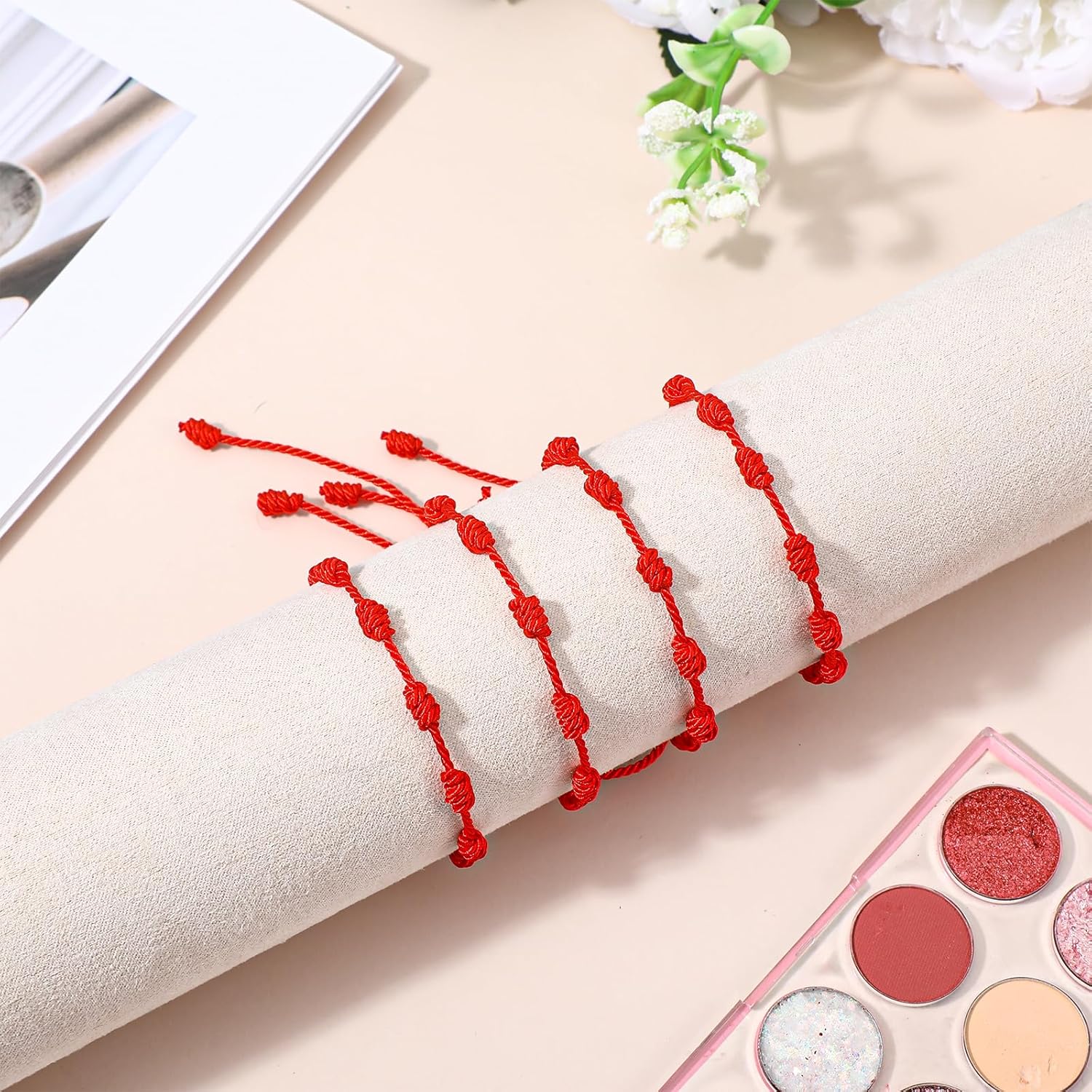 8pcs Red String Bracelet Set - Adjustable Red Bracelet for Protection, Reds Strings Bracelets Protection, 7 Knot Braided Cord for Luck and Friendship - Image 4