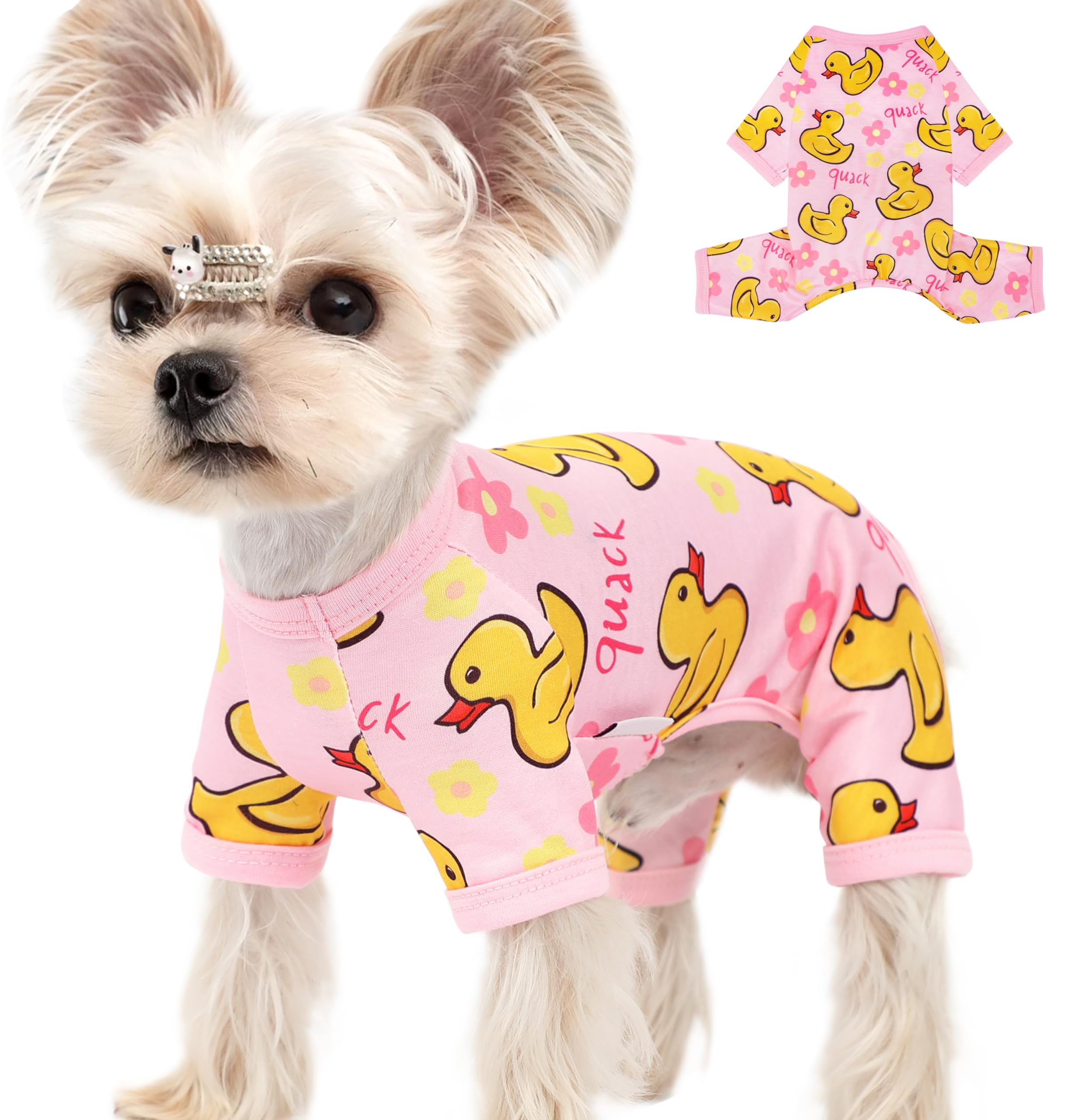 Dog Pajamas Summer Dog Clothes for Small Medium Dogs Boy Girl Pet Pjs Cute Doggie Onesie Breathable Puppy Clothes Soft Stretchy Cat Pet Outfit (Yellow, X-Small)