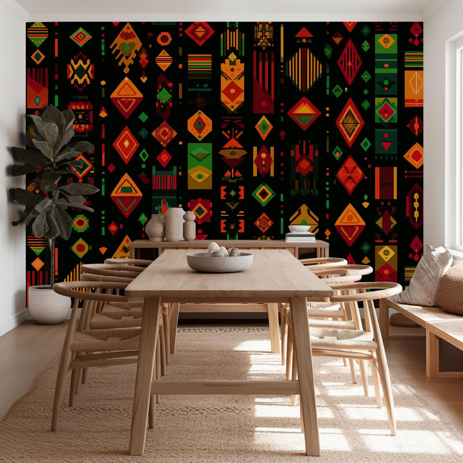 Tapeta 3D zdjęcie plemiona afrykańskie geometryczne romby fototapeta 300 x 210 cm, włóknina południowo-zachodnia sztuka druk tapeta sypialnia dekoracja pokrycie ścian plakat obraz projekt