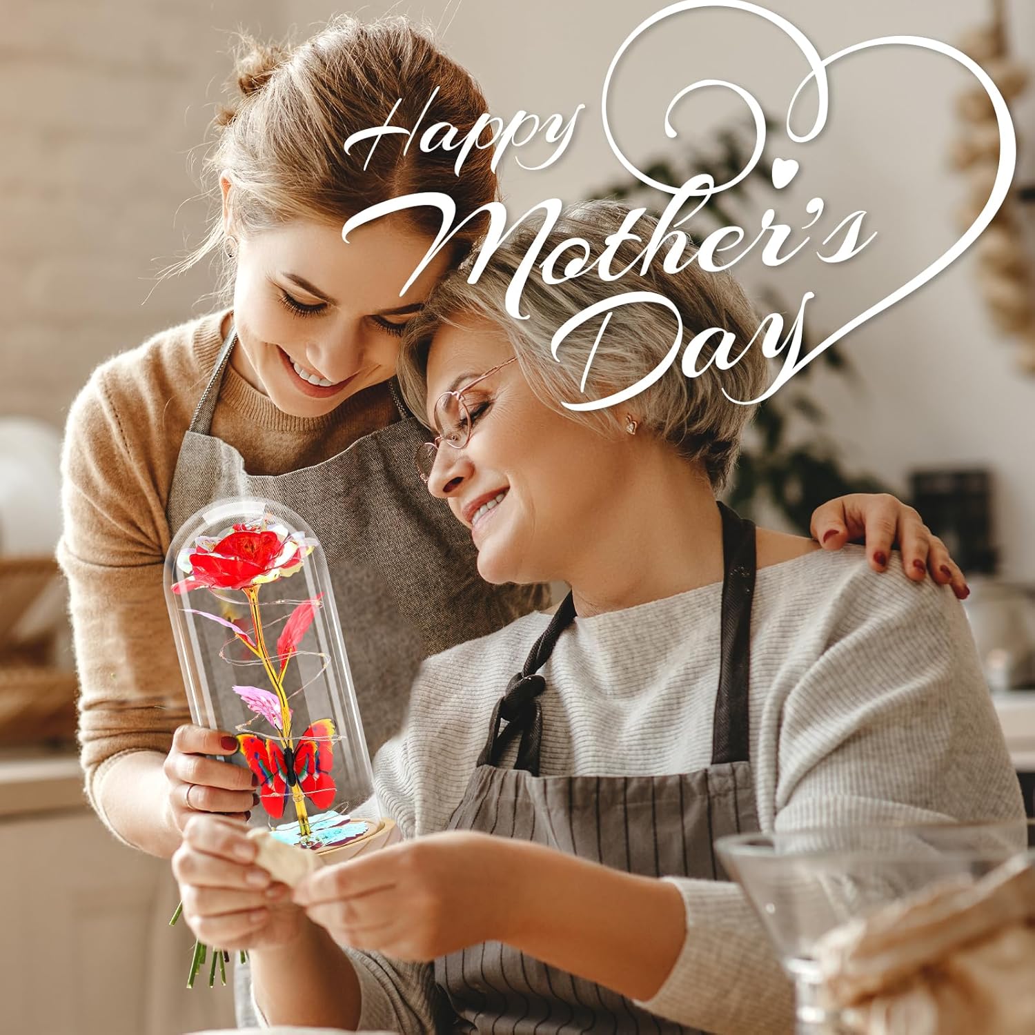 Otlonpe Preserved Forever Valentines Day Flower Gifts for Her, Glass Rose Wood Base Colored Light Butterfly Gifts for Women Mom Grandma Girlfriend Wife, Valentines Mothers Day Christmas Birthday Gift - Image 8