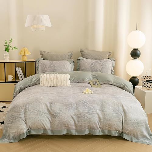 Miniatura 16 de ECOCOTT Funda de edredón tamaño Queen - Juego de funda de edredón floral verde reversible, ultra suave y transpirable, con cierre de cremallera, 4