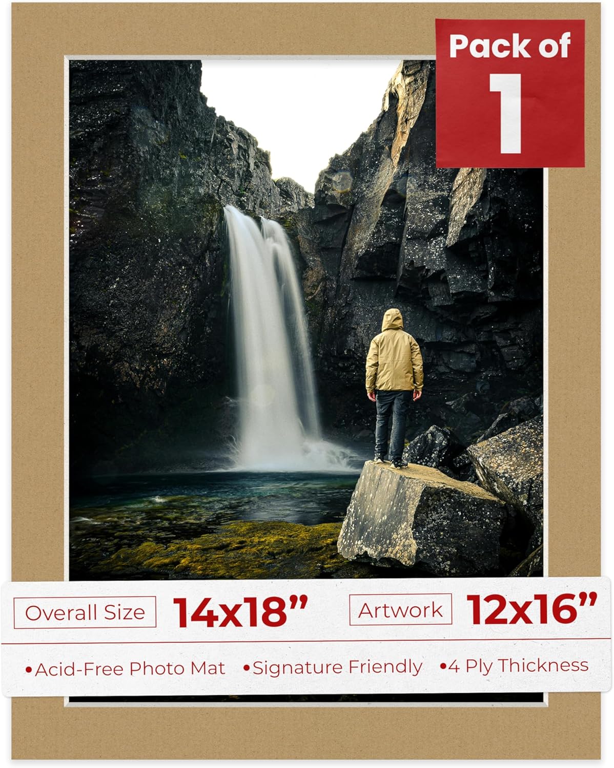 Poster Palooza 14x18 Mat Bevel Cut for 12x16 Photos - Acid Free Rattan Beige Precut Matboard - For Pictures, Photos, Framing - 4-ply Thickness