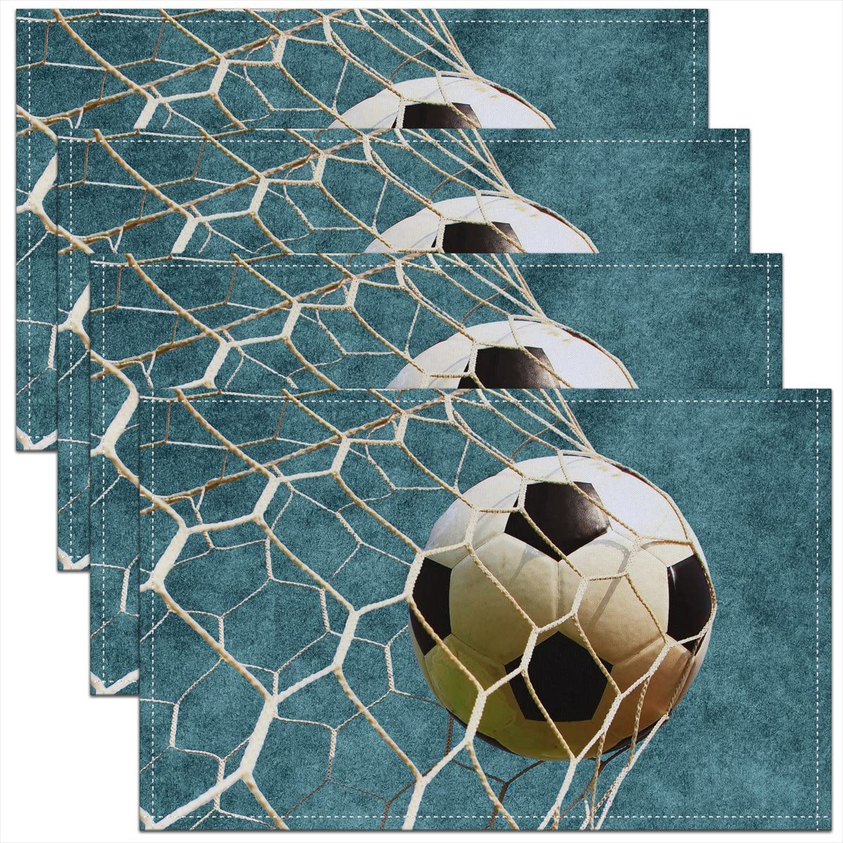 Homemissing Multicoloured 11 Football Placemats Set Of 4, Rugby Sports Placemats For Dining Table, Soccer Ball Game Washable Fabric Table Mats Placemat 45X30cm