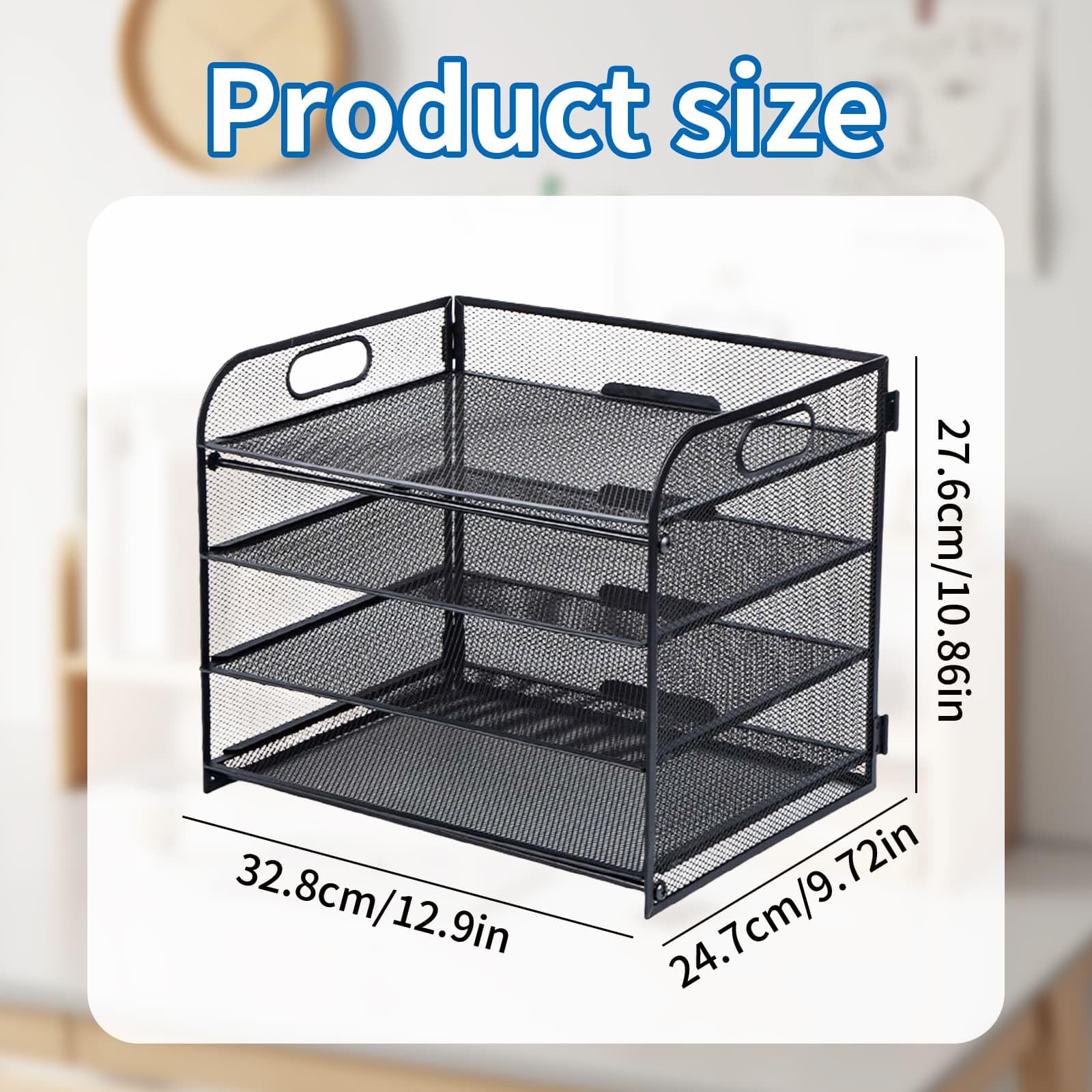 Mesh Letter Tray Organiser 4-Layer Organiser, Desk File Rack Paper Letter Tray Organizer for Home Office School Black - Image 2