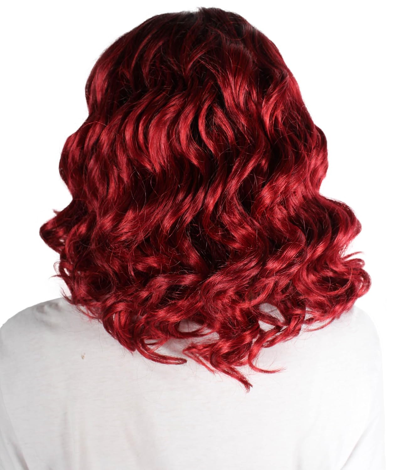 HPO Adult Women's Red Color Curly Shoulder Length Trendy Sexy Curls Wig
