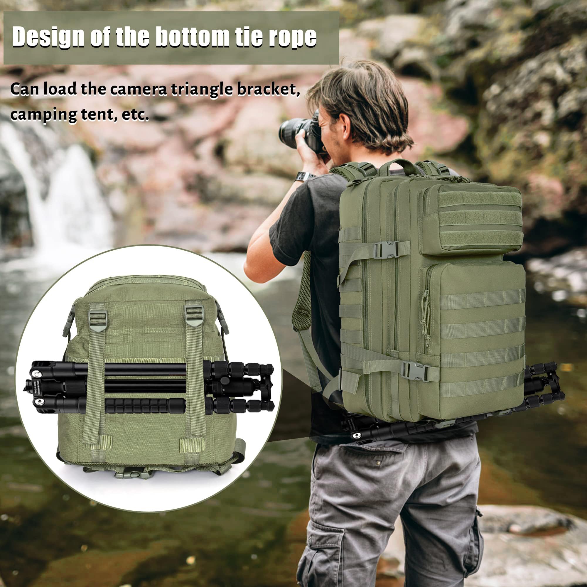 Mochila táctica militar, paquete grande de 3 días de asalto 45L, equipo para transportar carga, ligero y modular (personalizable), Verde, L 8