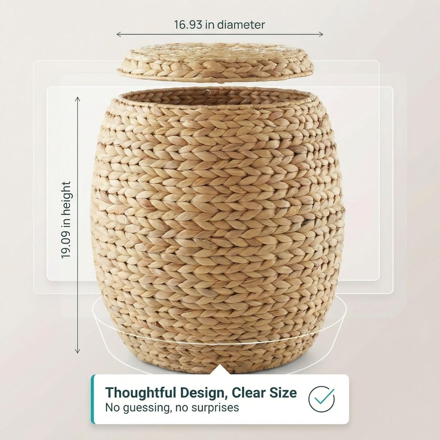 DEILSY™ Natural Round Water Hyacinth Storage Basket with Lid - Multipurpose Woven Storage Basket, Decorative Round Woven Basket for Living Room, Closet, Bedroom, Bathroom or Laundry