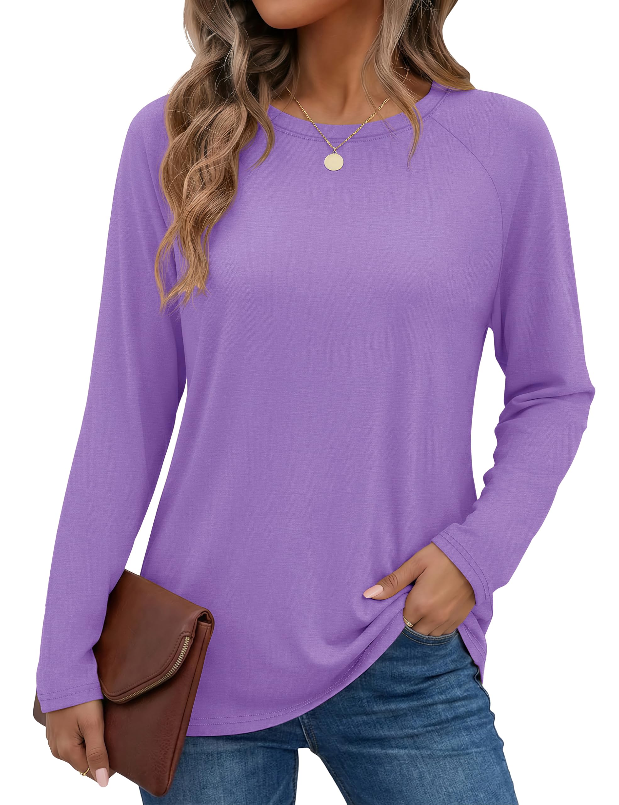 YUCOLEN Women’s Long Sleeve T Shirts Casual Loose Fit Layering Tops 2026 Trendy Raglan Sleeve Crew Neck Tees Basic Clothes