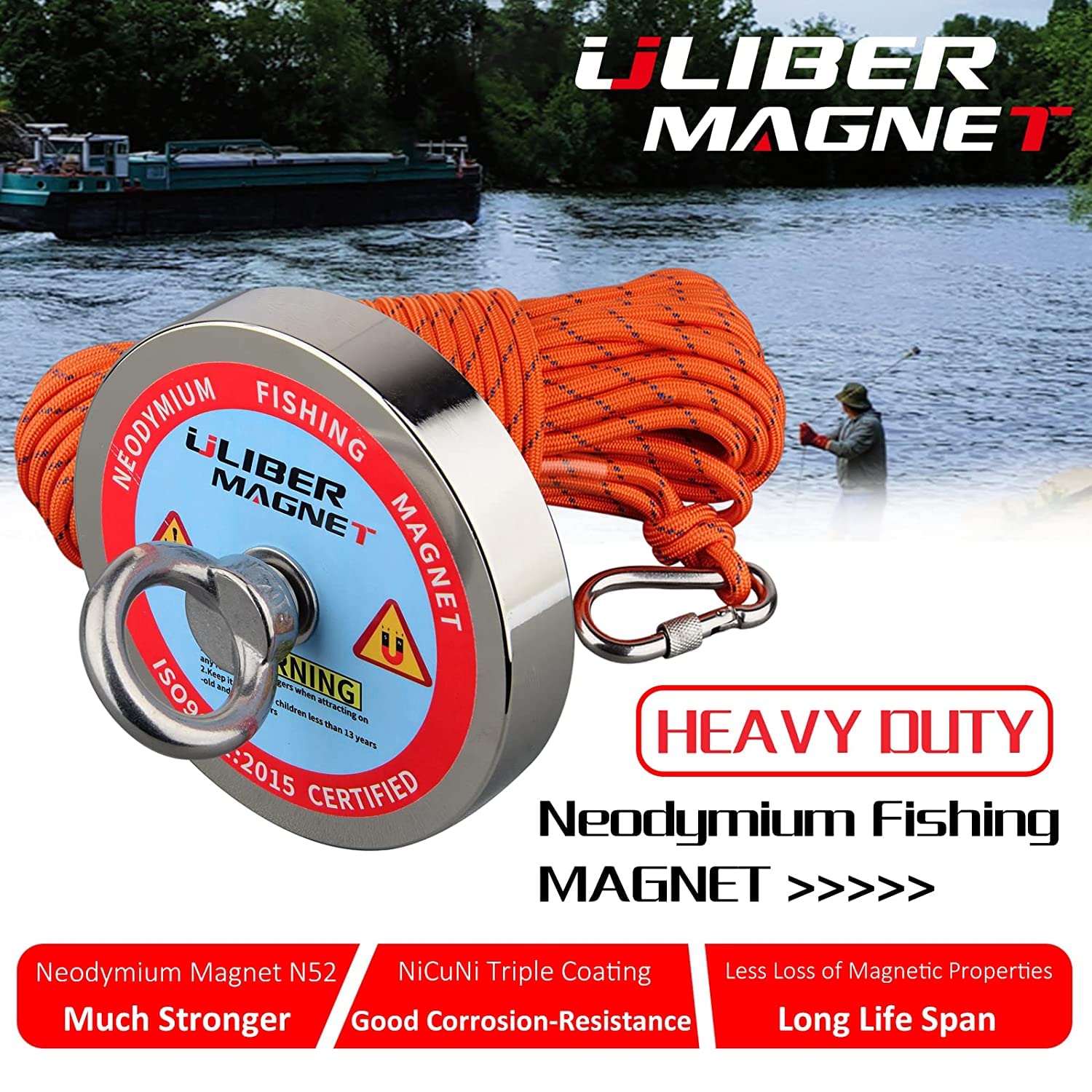 Kit da pesca magnetico 500 kg Forza di trazione verticale magnetica, forte magnete al neodimio N52 con corda resistente da 15 m,magnetico per recuperare tesori nei fiumi..