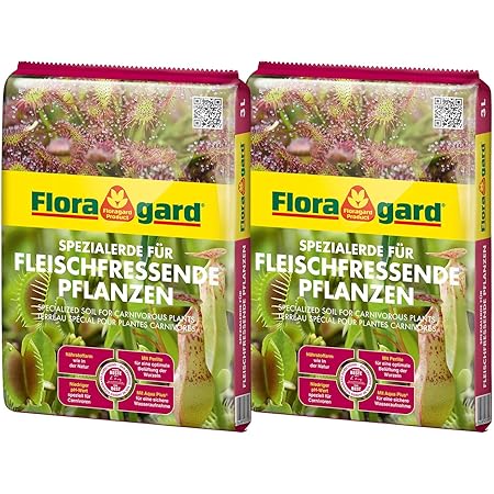 Floragard Spezialerde für fleischfressende Pflanzen 2x3L - Carnivorenerde - Spezialerde zum Topfen und Umtopfen - für Sonnentau, Venusfliegenfallen und andere anspruchsvolle fleischfressende Pflanzen
