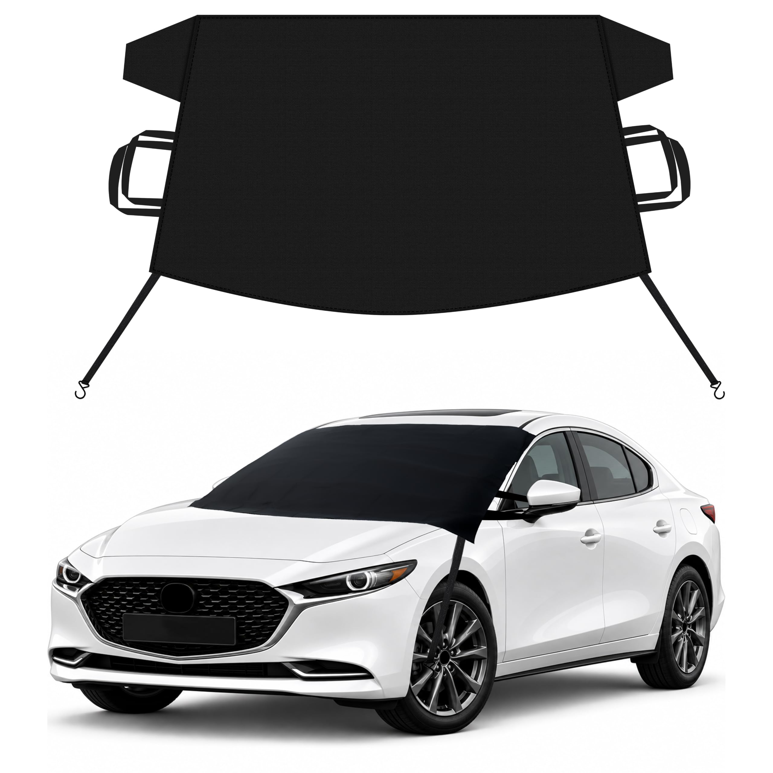 EcoNour Car Snow Cover Compatible for Mazda 3 | Windshield Cover for Ice and Snow with S-Hook Straps | Heavy-Duty 600D Oxford Winter Car Cover, Waterproof &amp; Anti-Slip