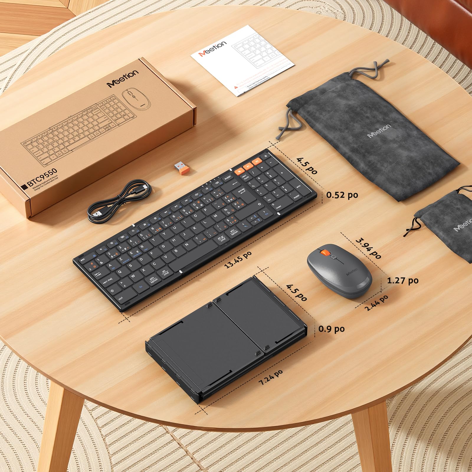 MEETION Clavier et Souris Pliables, sans Fil, Bluetooth | Ensemble rechargeable pleine taille, idéal pour les voyages d'affaires, compatible Windows, Mac, iOS et Android