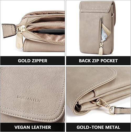 Miniatura 7 de Bolso bandolera pequeño de piel vegana BOSTANTEN para mujer, con diseño de cartera para celular, con correa ajustable