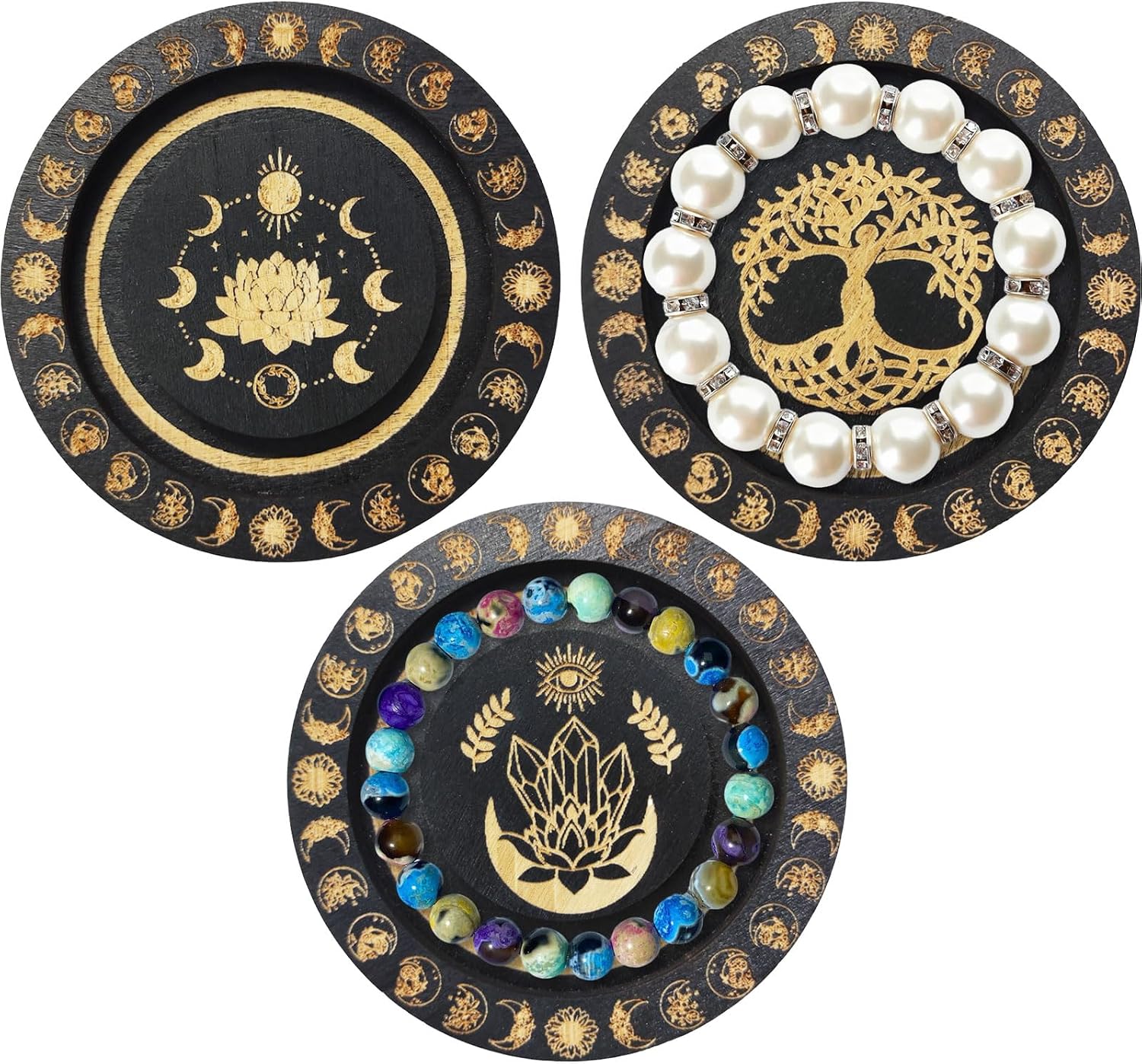 3 Pcs Bracelet Bead Boards for Jewelry Making, Wooden Bracelet Display Tray, Beading Bracelet Display Jewelry Organizer for Beaded Bracelets, Round Bead Tray Supplies