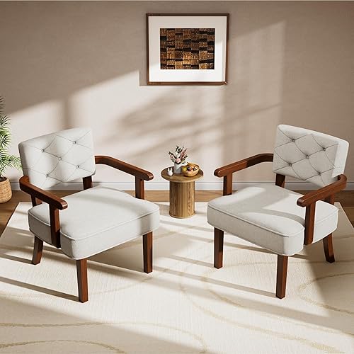 Miniatura 9 de Silla decorativa pequeña, Butacas para Sala, Sillón de mediados de siglo, Sillas laterales tapizadas de madera, respaldo copetudo, apoyabrazos,