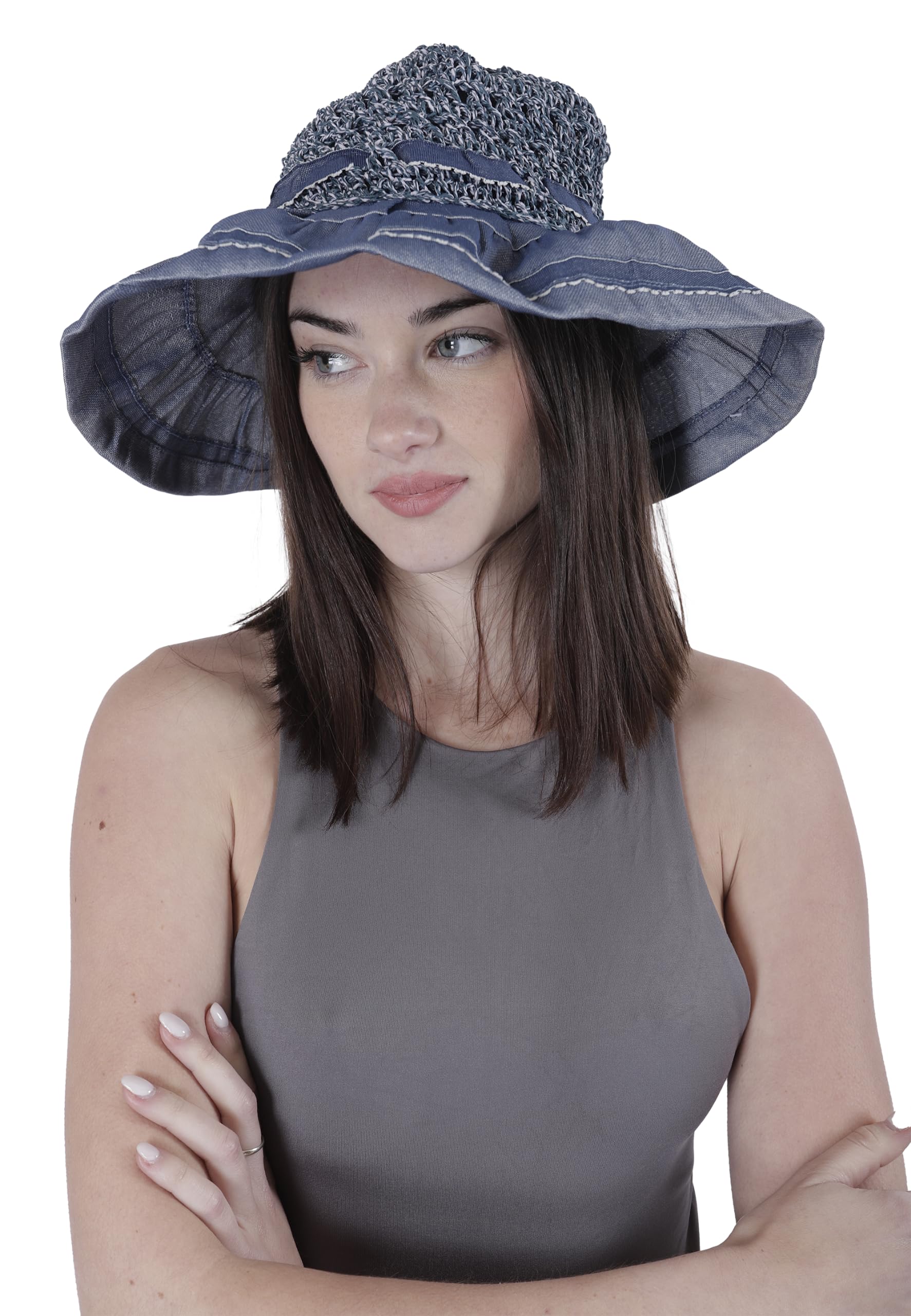 Carnavalife Sombrero de Paja Mujer Verano Estilo Vintage y Bohemia, Paja Flexible Plegable Sol y Playa de ala Ancha en Forma de Ganchillo