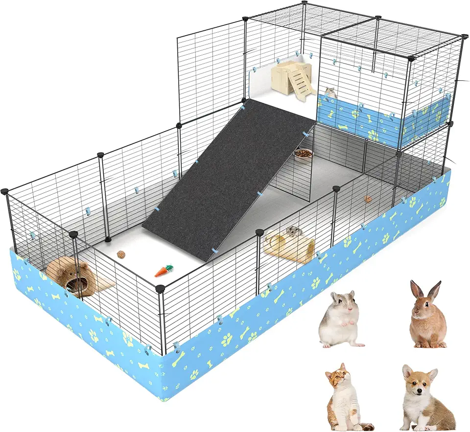 Gaiolas de porquinho-da-índia de 2 andares com lona, gaiola grande C&C para coelhinho, cachorrinho, animal pequeno, cercadinho para exercícios, 25 painéis