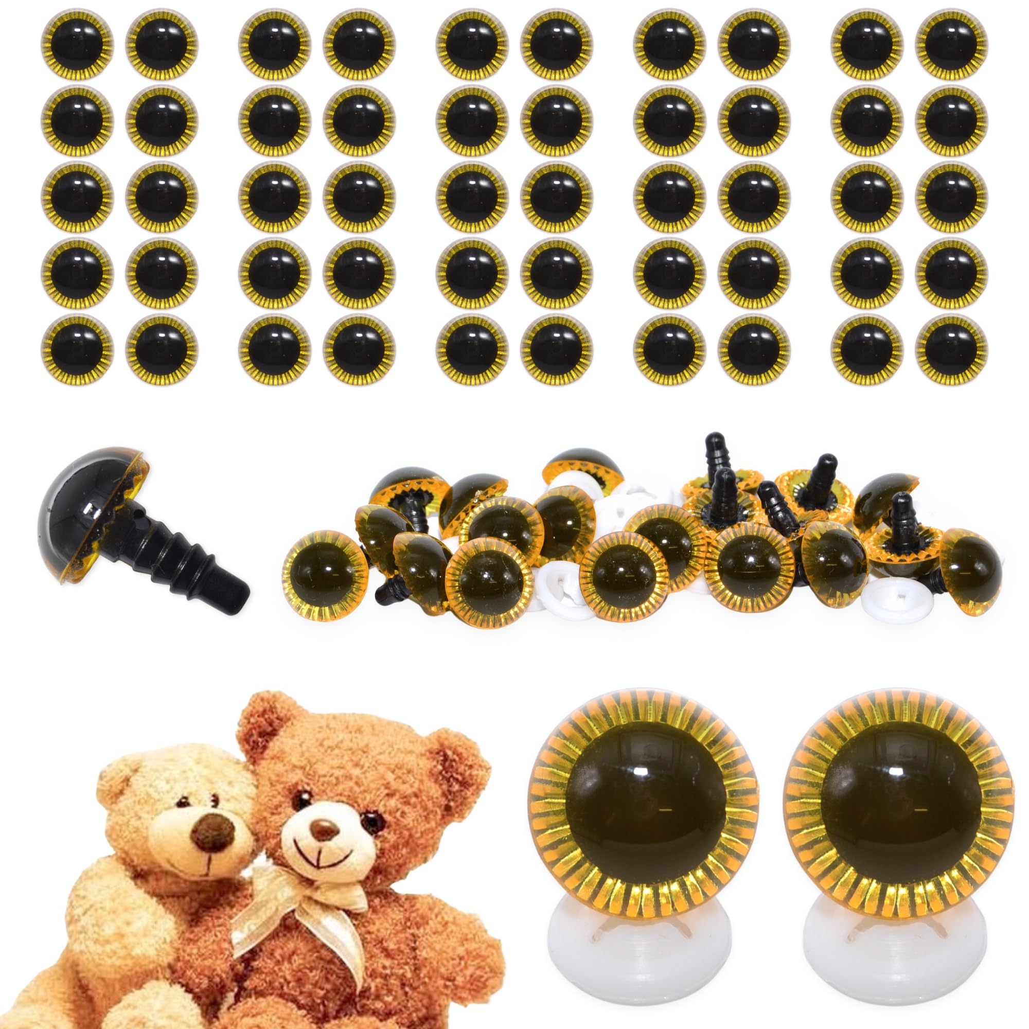 celloexpress 19mm Yellow Owl Eyes with Plastic Backs - Safety Eyes for Soft Toy Teddy Bear Animal Making (Pack of 25 Pairs)