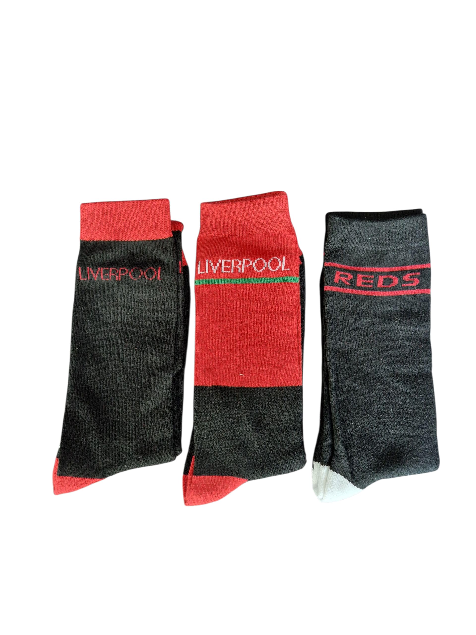 MENS LIVERPOOL 3 PACK SOCKS, SHOE SIZE IS 6 TO 11.