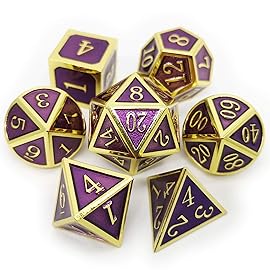 Haxtec D&D Metal Dice Set Gold Purple DND Dice Compatible with Dungeons and Dragons Gifts RPG Roleplaying Dice