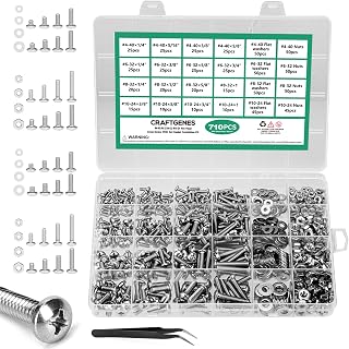 710PCS Machine Screws Nuts and Washers Assortment Kit, Stainless Steel #4-40#6-32#8-32#10-24 Pan Head Bolts Set, Fasteners Hardware Kit with Case