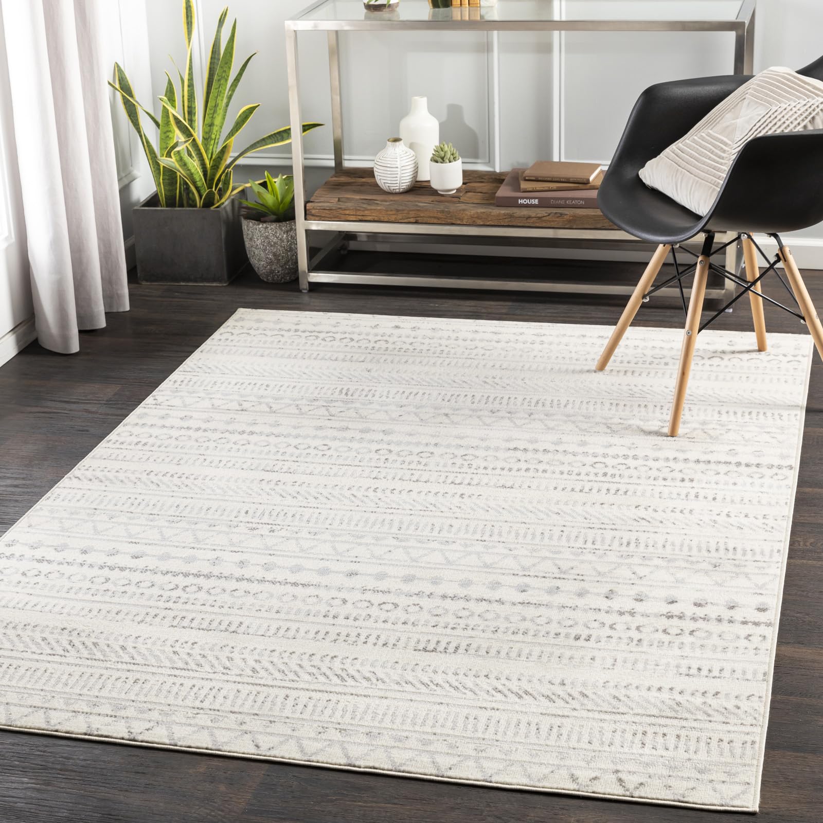 Livabliss Marwa Geometric Rug - Scandi Area Rug for Living Room 200x274 cm, Dining, Kitchen - Neutral, Abstract Patterned, Boho Style, Easy Care Pile - Large Rug, Ivory and Light Grey