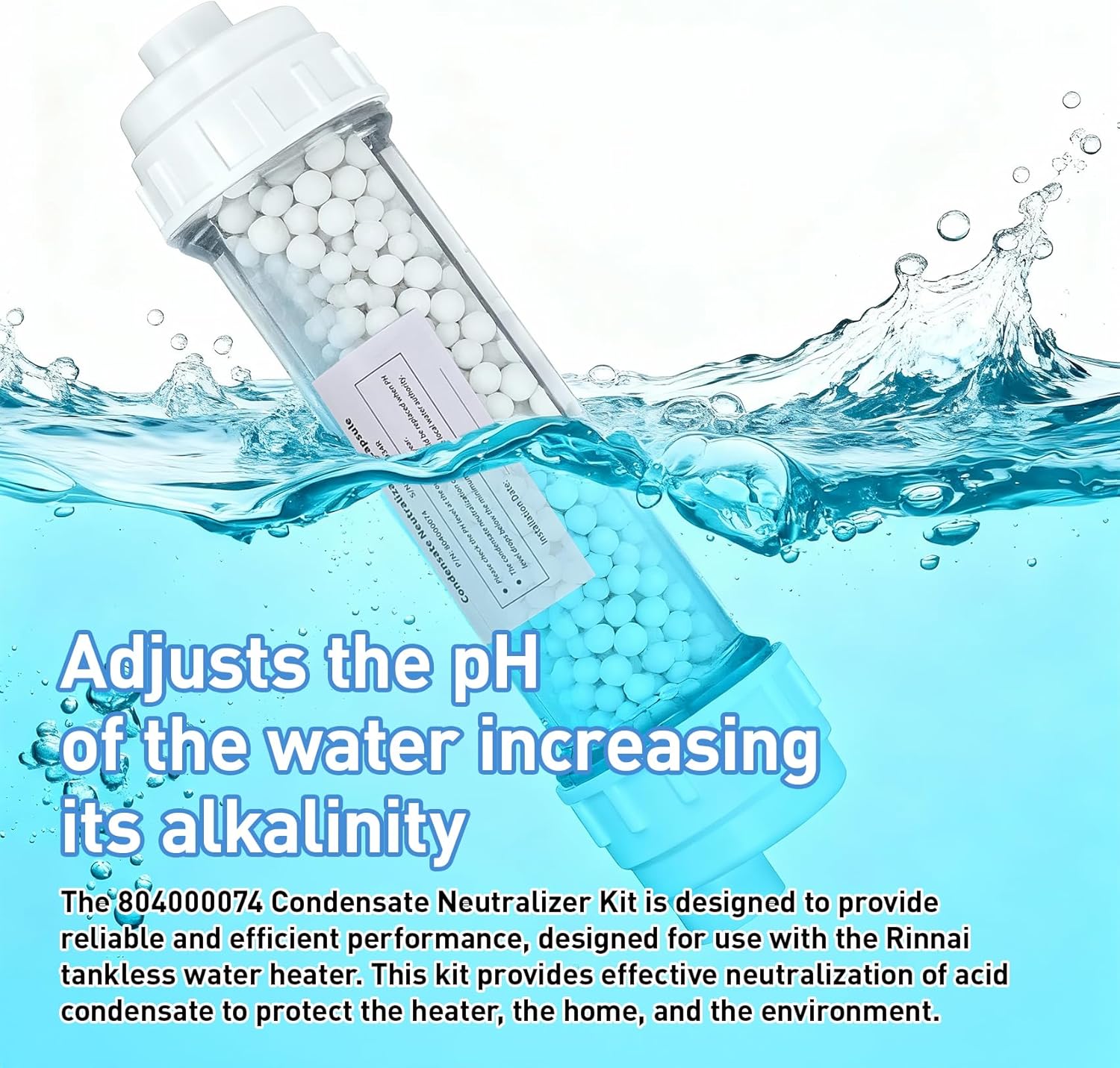 Condensate Neutralizer Kit, Compatible with Rinnai Tankless Water Heater, Replacement for Model 804000074 - Acidic Condensate Neutralizer Prevents Pipe Corrosion & Damage