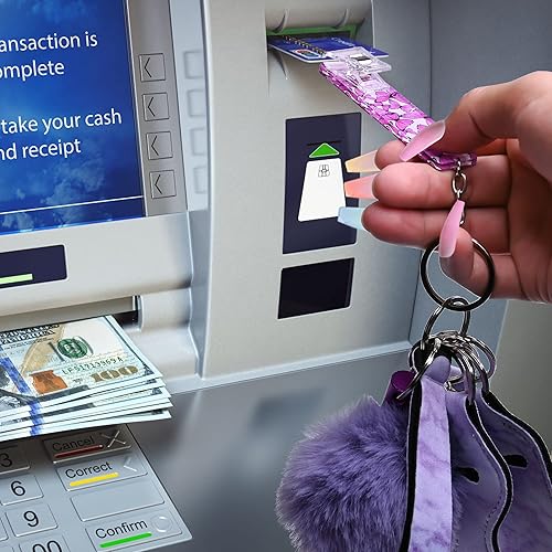 Miniatura 7 de Juego de llaveros para mujeres y niñas, 11 unidades, bonitos llaveros para mujeres, incluyendo pompones, extractor de tarjetas de crédito
