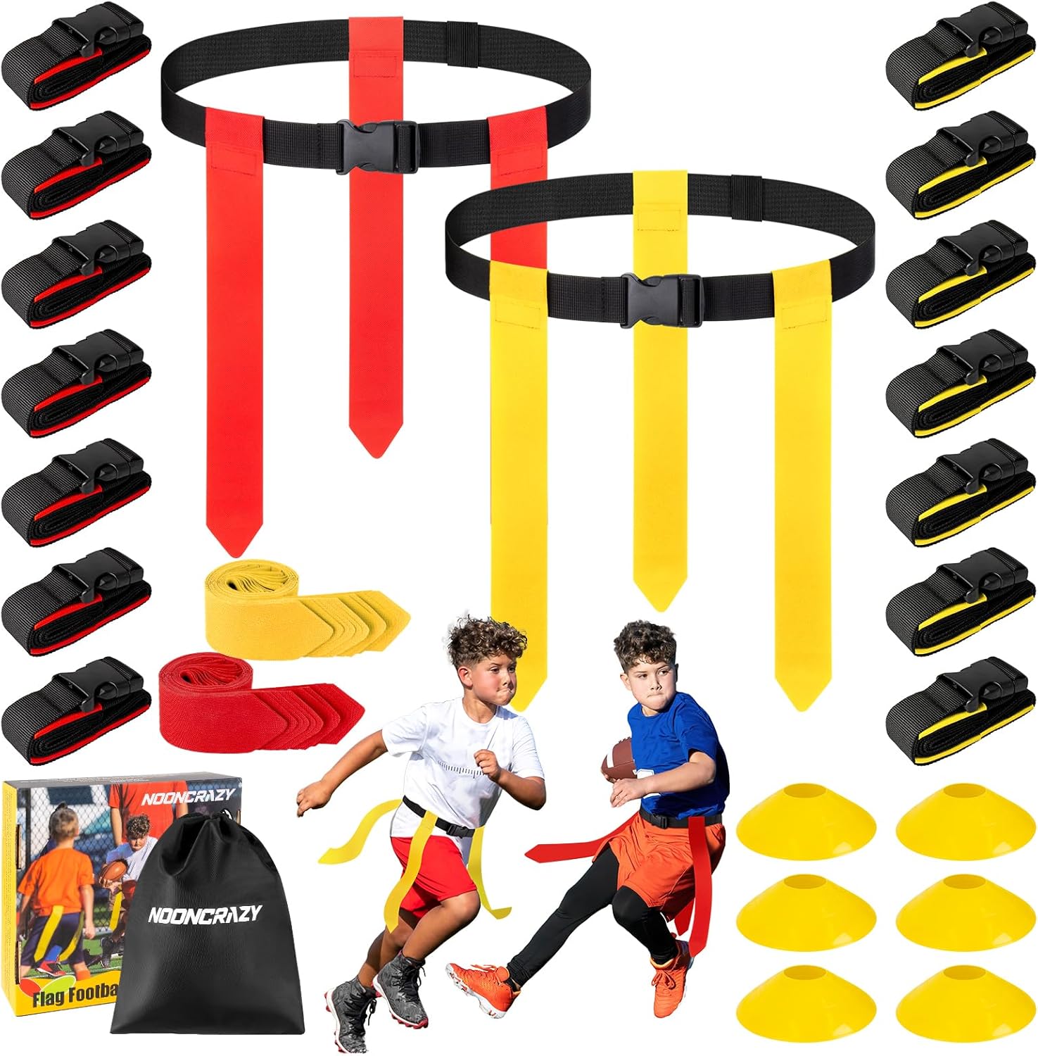 Product image of Flag Football Belts, 6/8/10/12/14 Player Flag Football Set for Kids, Youth & Adult, Adjustable Flag Football for Waist 22-43"