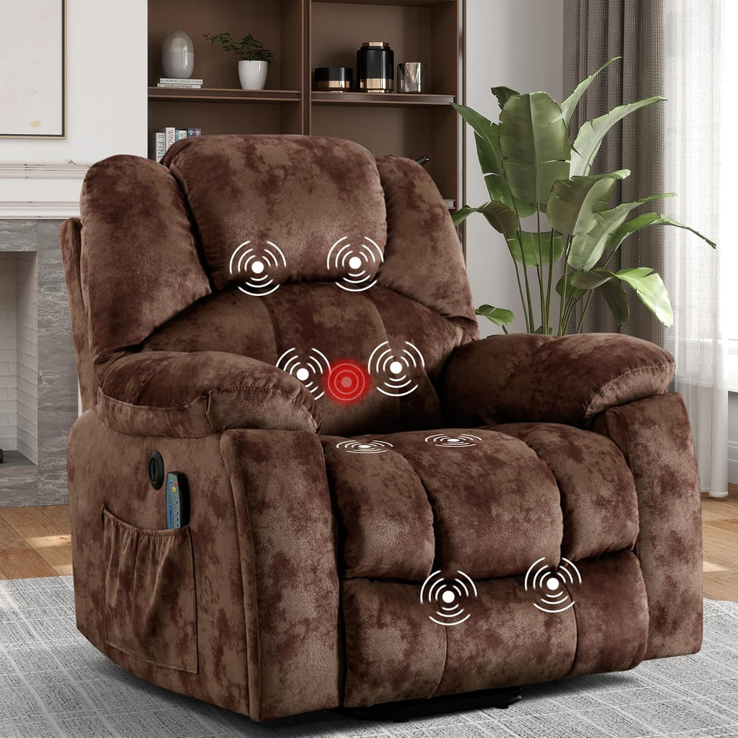 Bonzy Home Power Lift Recliner Chair with Massage and Heating, Lift Chairs Recliner for Elderly, Upholstered Comfy Power Lift Chair with 2 Hidden Cup Holders, Side Pockets, USB Port, Brown